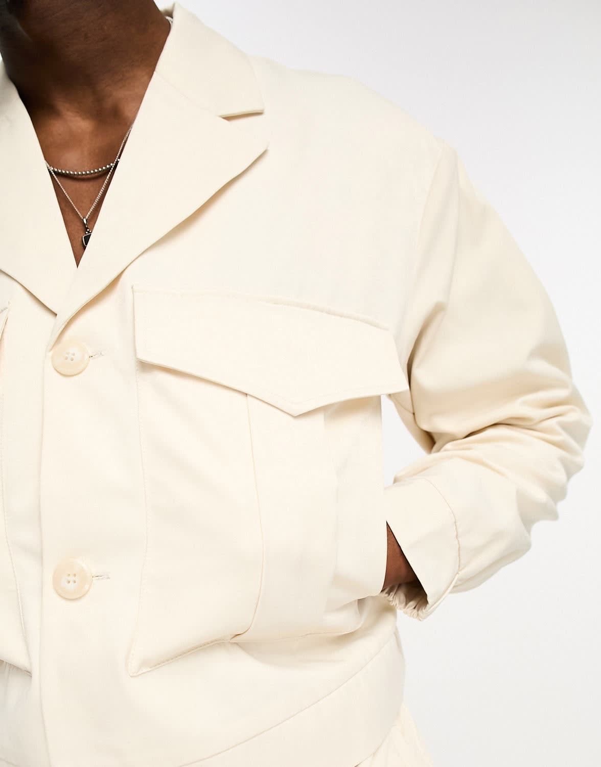 IIQUAL unisex drop shoulder pocket detail jacket co - ord in cream - ASOS Sample Sale EU Store