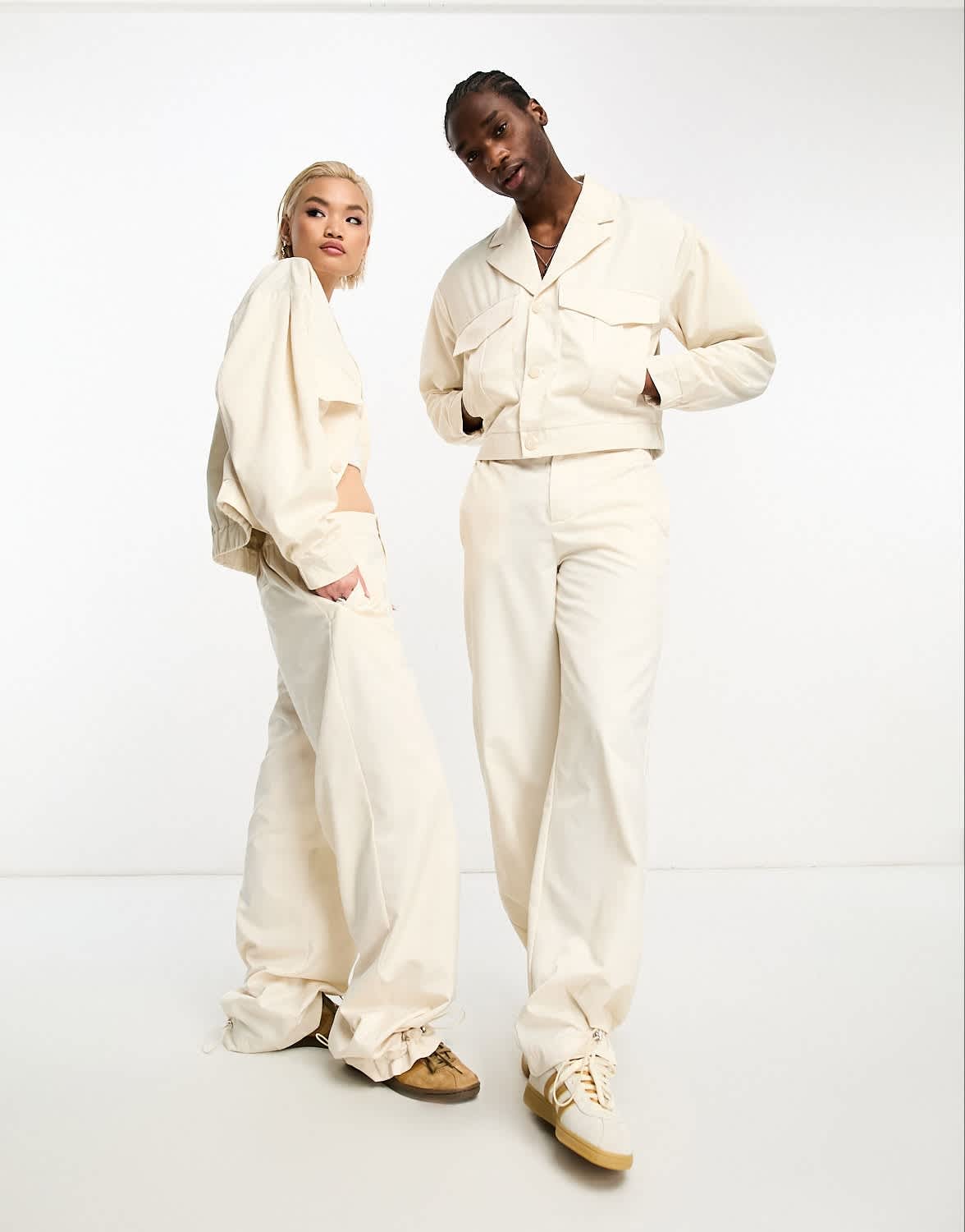 IIQUAL unisex drop shoulder pocket detail jacket co - ord in cream - ASOS Sample Sale EU Store