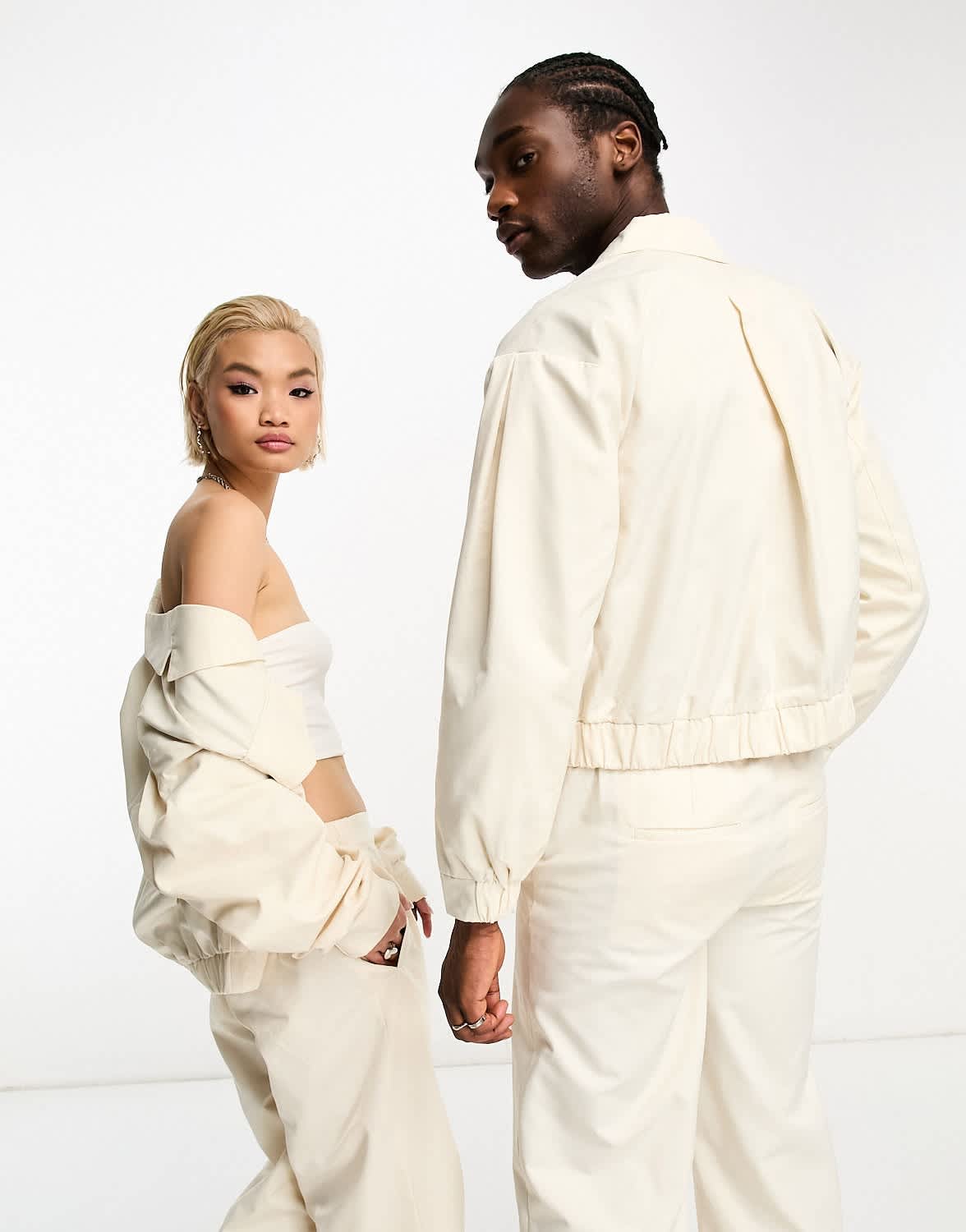 IIQUAL unisex drop shoulder pocket detail jacket co - ord in cream - ASOS Sample Sale EU Store