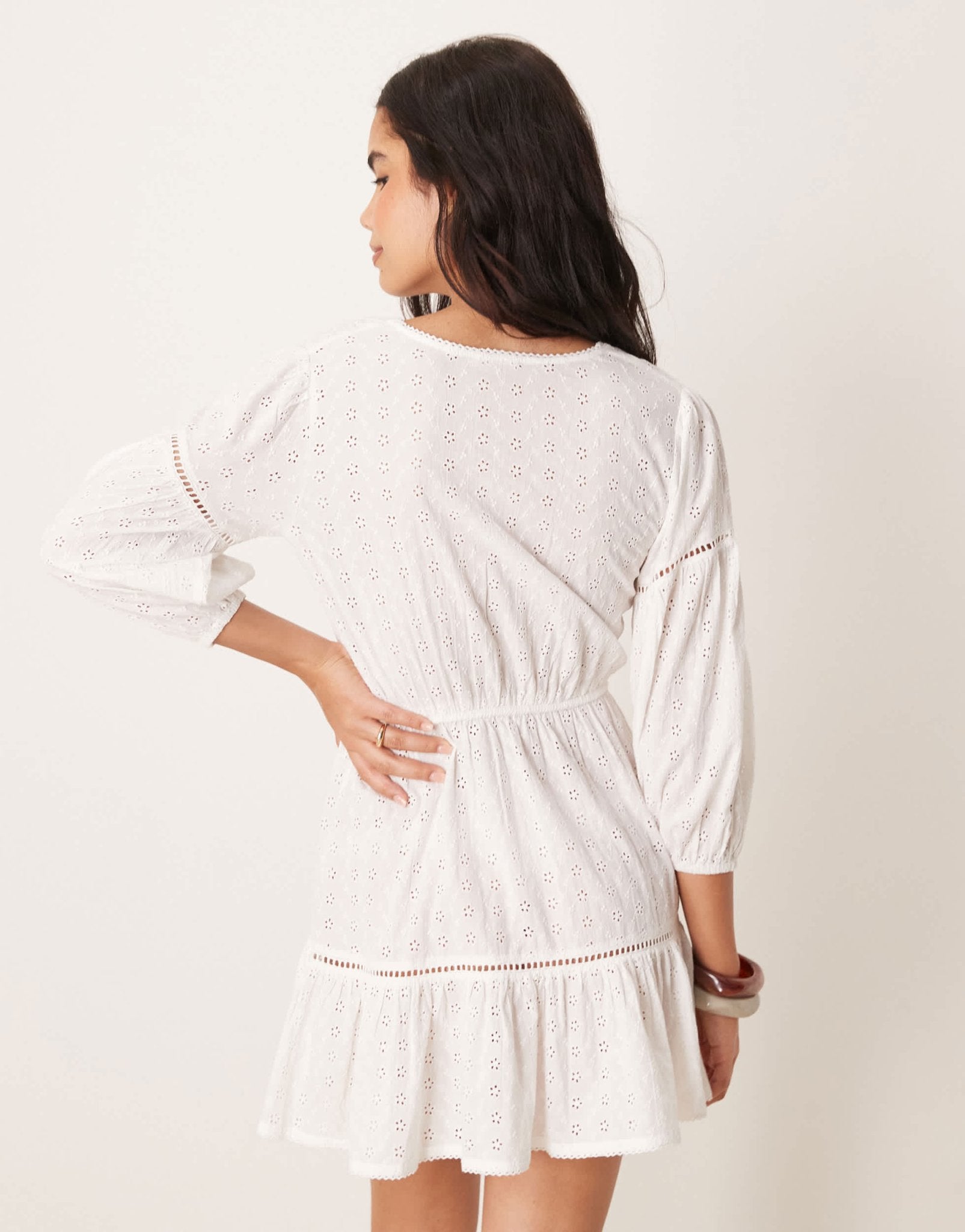 Iisla & Bird broderie long sleeve mini beach dress in white - ASOS Sample Sale EU Store