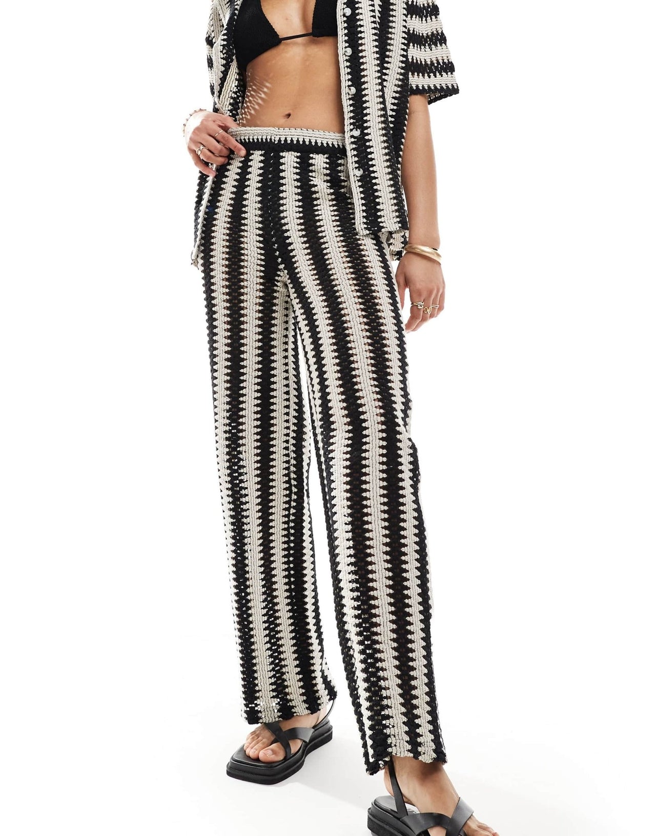 Iisla& Bird knitted stripe beach trouser co - ord in black and white - ASOS Sample Sale EU Store