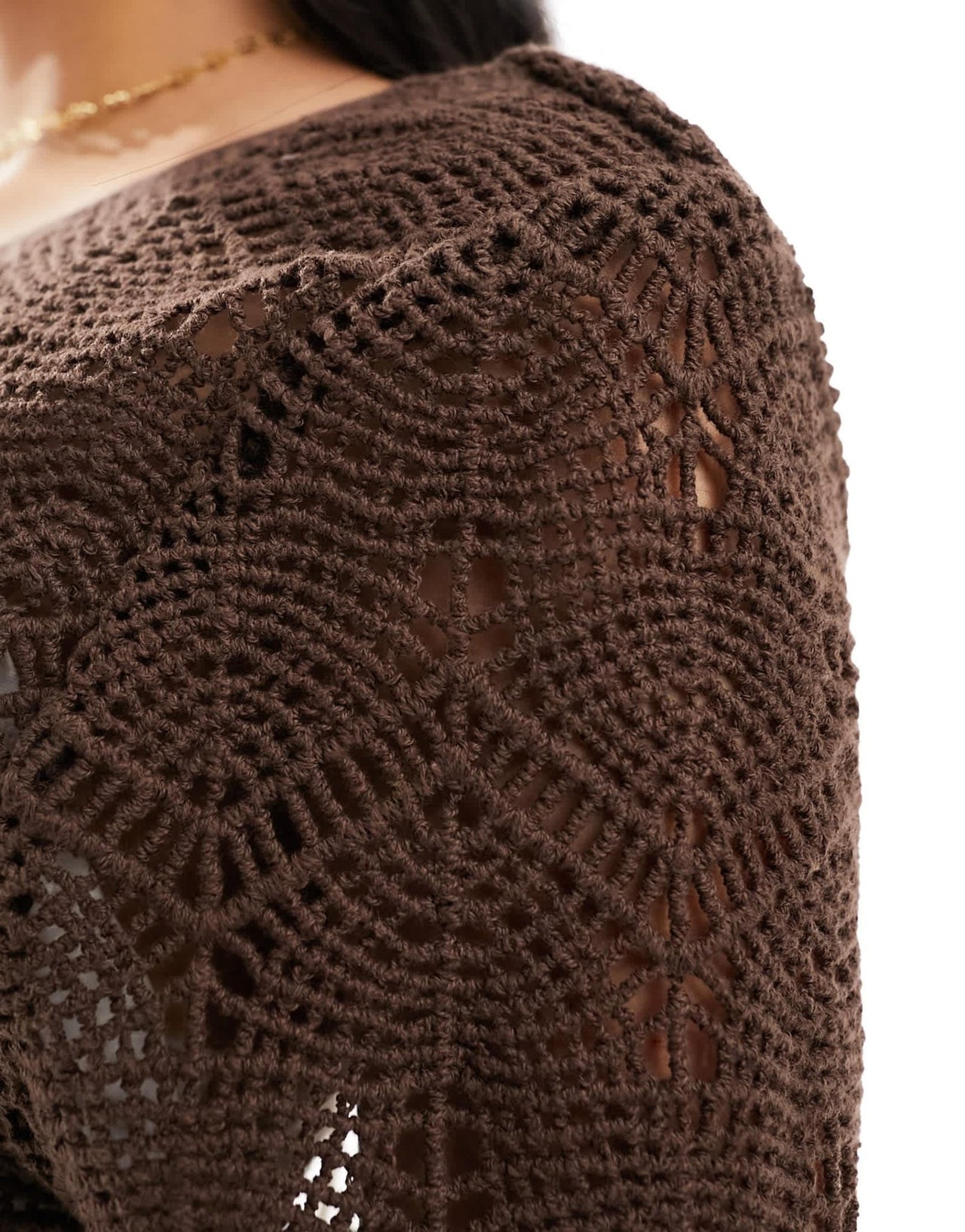 Iisla & Bird long sleeve maxi crochet beach dress in dark brown - ASOS Sample Sale EU Store