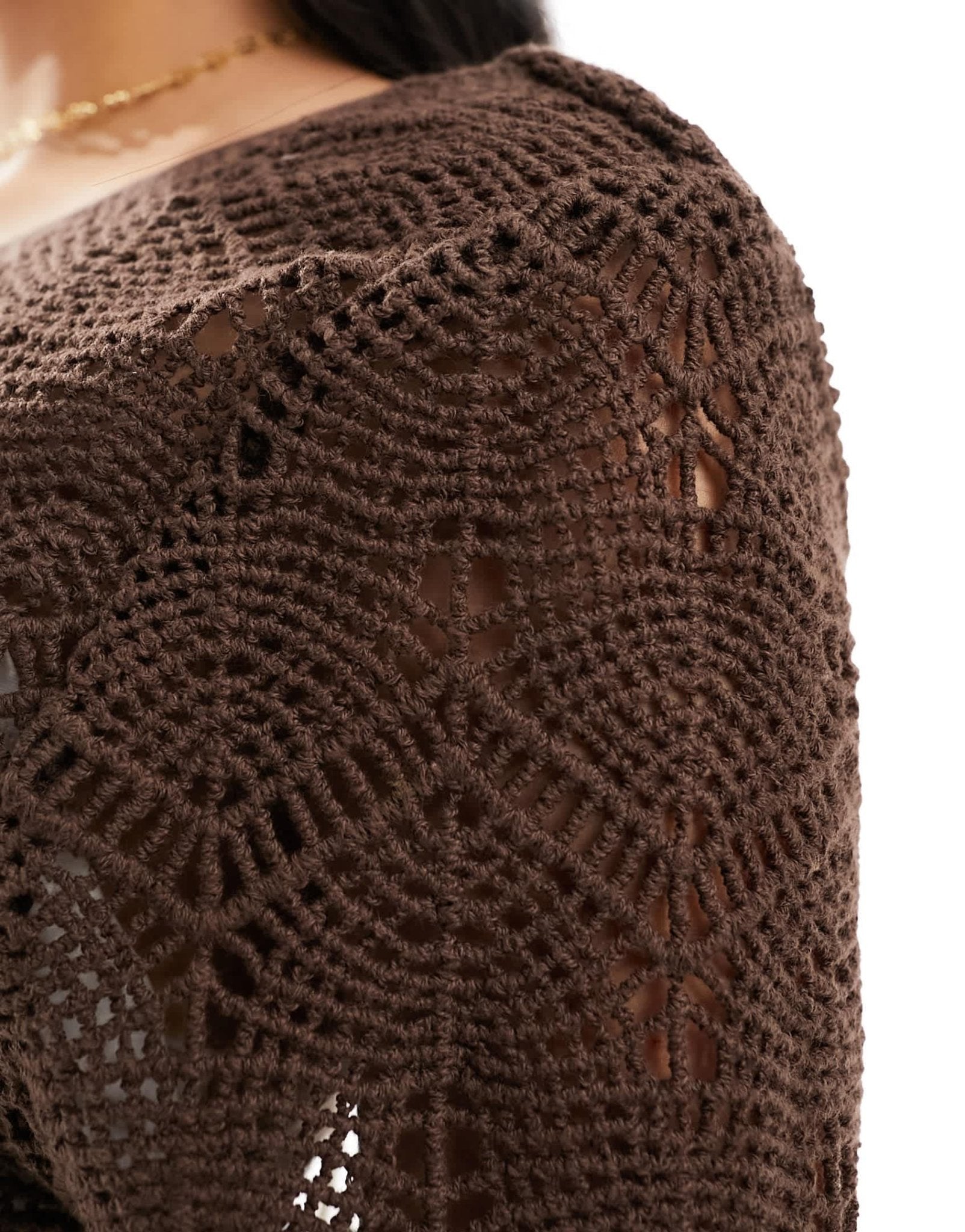 Iisla & Bird long sleeve maxi crochet beach dress in dark brown - ASOS Sample Sale EU Store