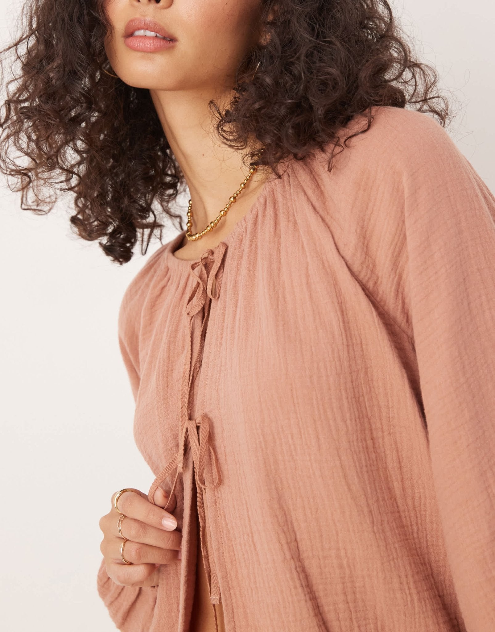 Iisla & Bird long sleeve tie front beach top co - ord in rust - ASOS Sample Sale EU Store