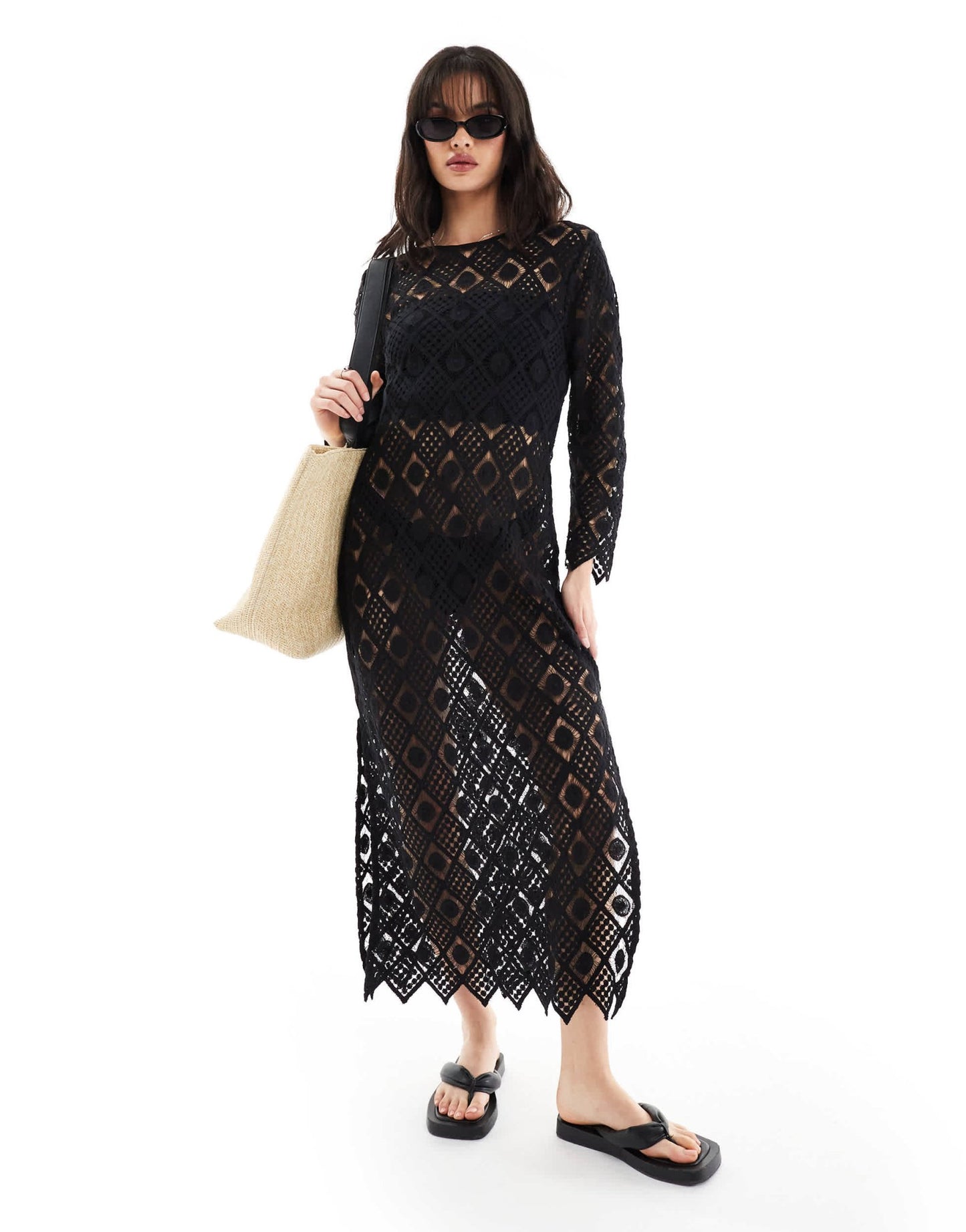 Iisla & Bird Premium maxi crochet beach dress in black - ASOS Sample Sale EU Store