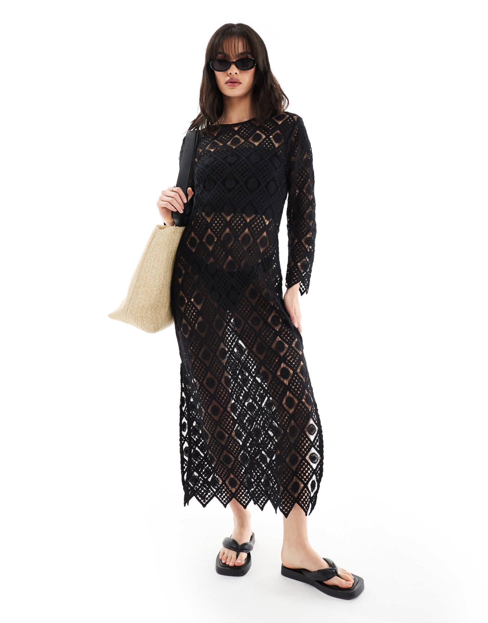 Iisla & Bird Premium maxi crochet beach dress in black - ASOS Sample Sale EU Store