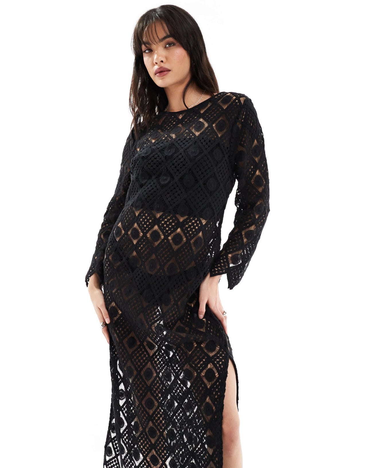 Iisla & Bird Premium maxi crochet beach dress in black - ASOS Sample Sale EU Store