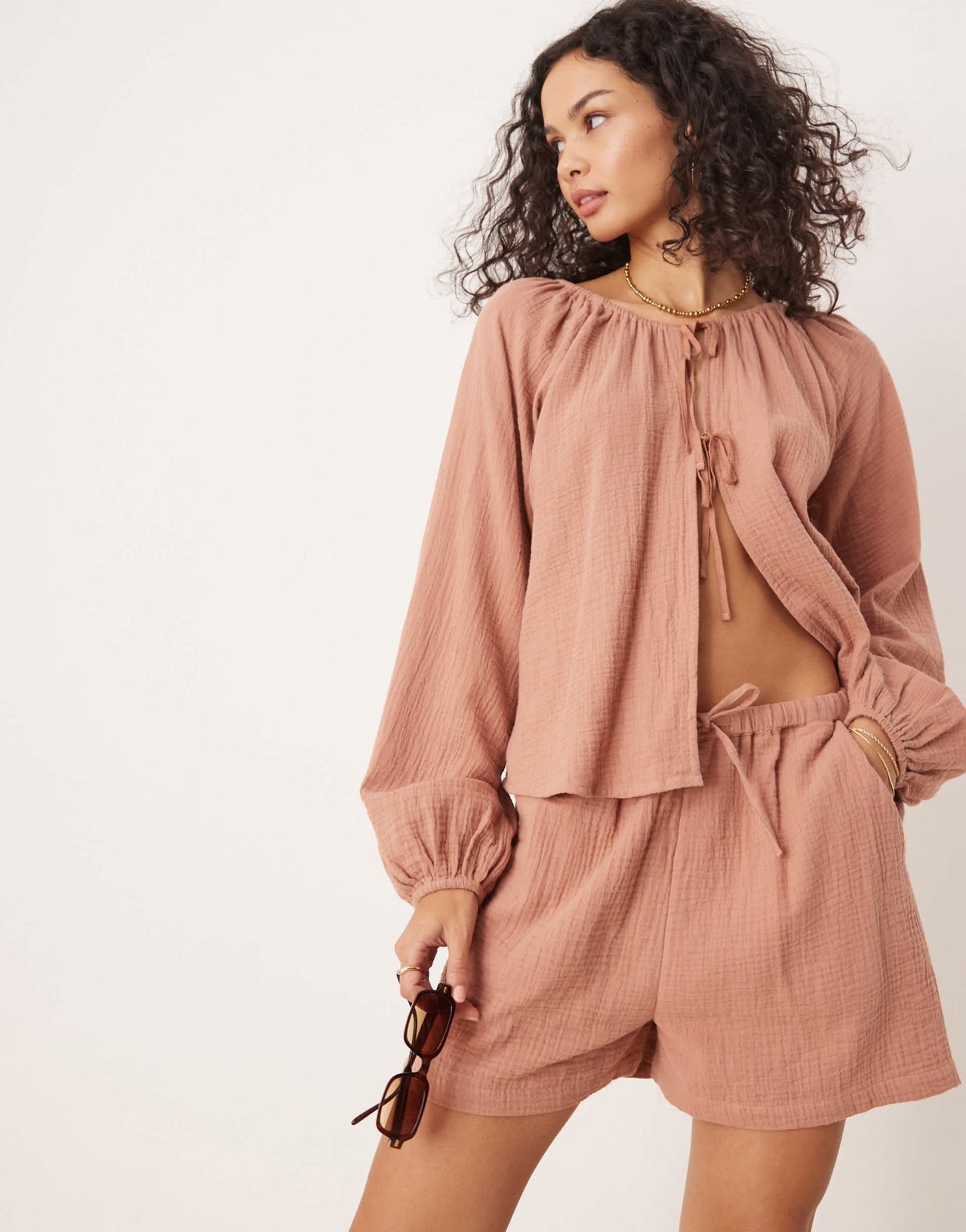 Iisla & Bird skinny waistband beach short co - ord in rust - ASOS Sample Sale EU Store