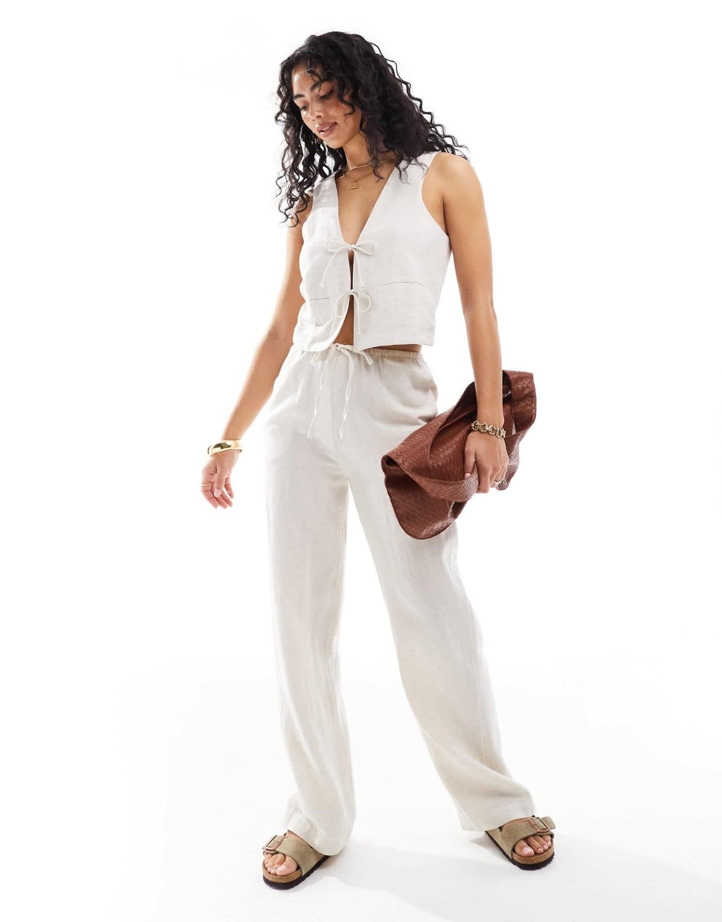 Iisla& Bird skinny waistband beach trouser co - ord in stone - ASOS Sample Sale EU Store