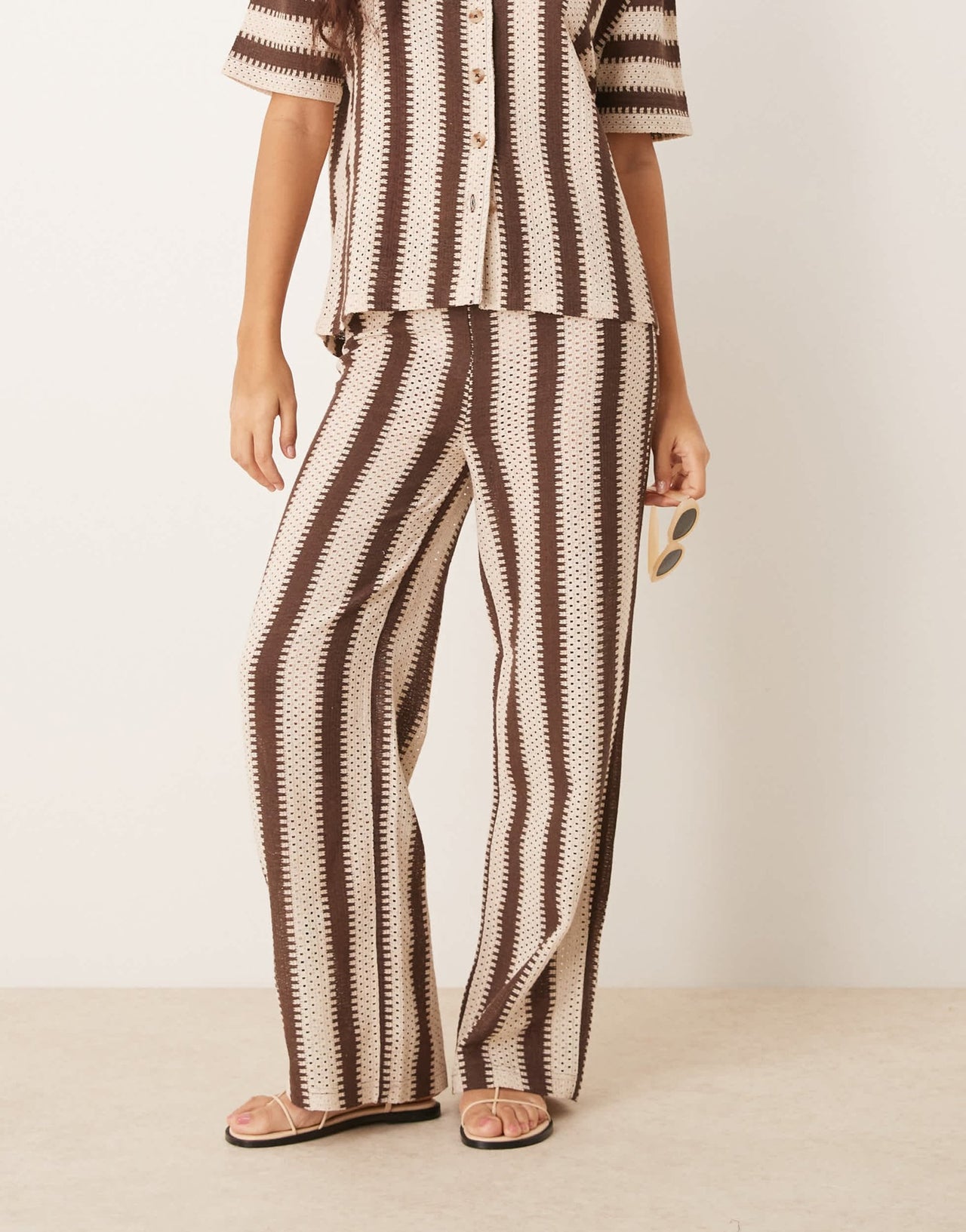 Iisla & Bird stripe crochet beach trouser co - ord in brown and cream - ASOS Sample Sale EU Store
