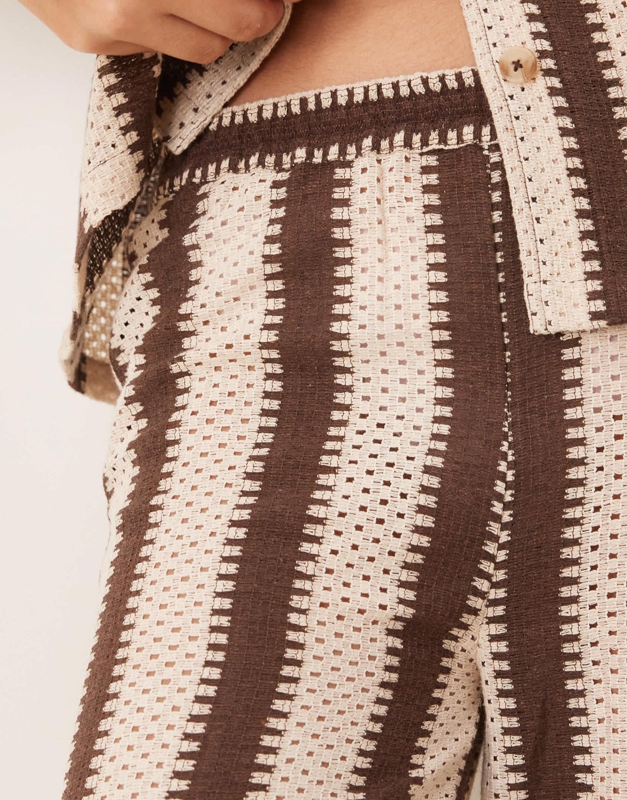 Iisla & Bird stripe crochet beach trouser co - ord in brown and cream - ASOS Sample Sale EU Store