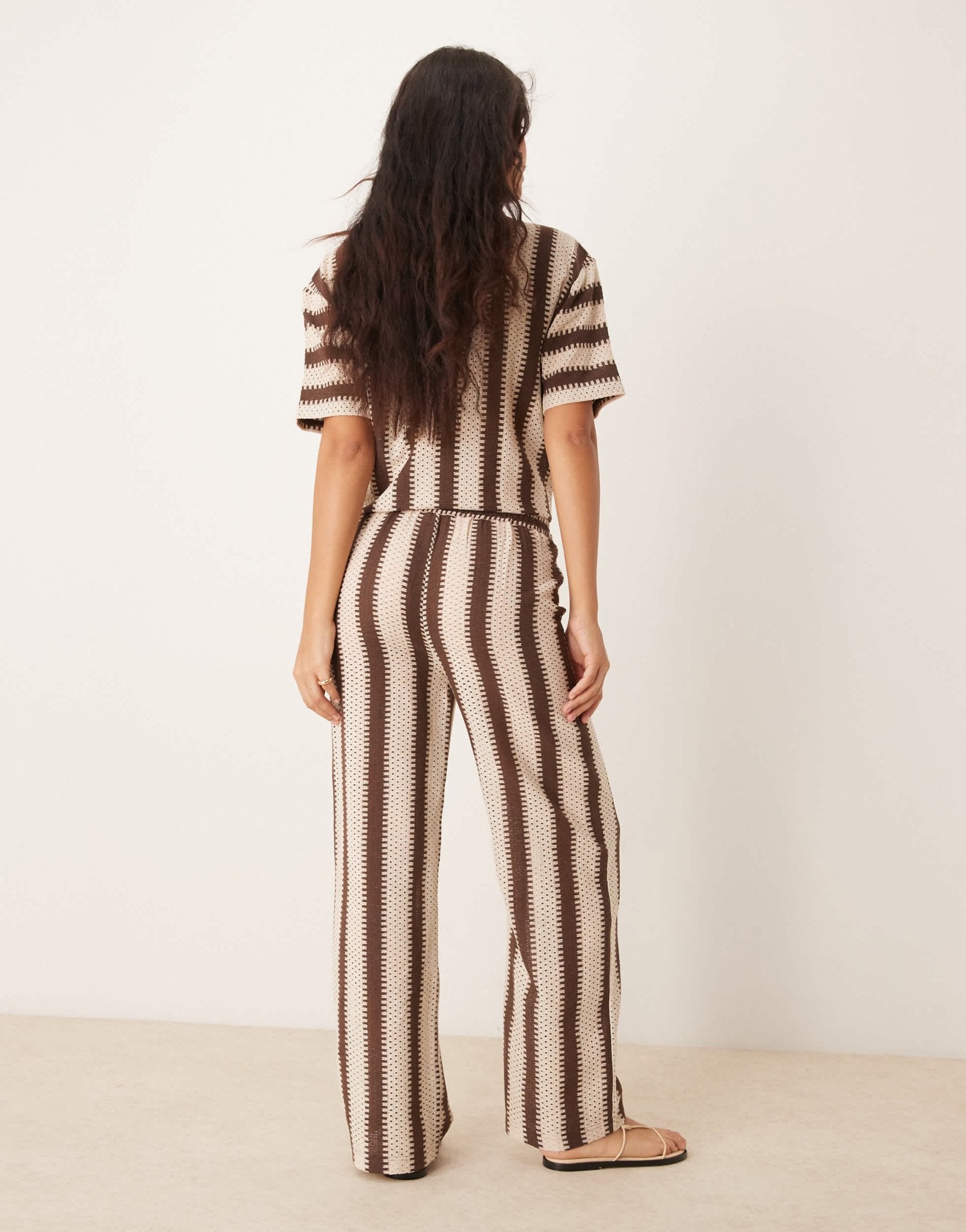 Iisla & Bird stripe crochet beach trouser co - ord in brown and cream - ASOS Sample Sale EU Store