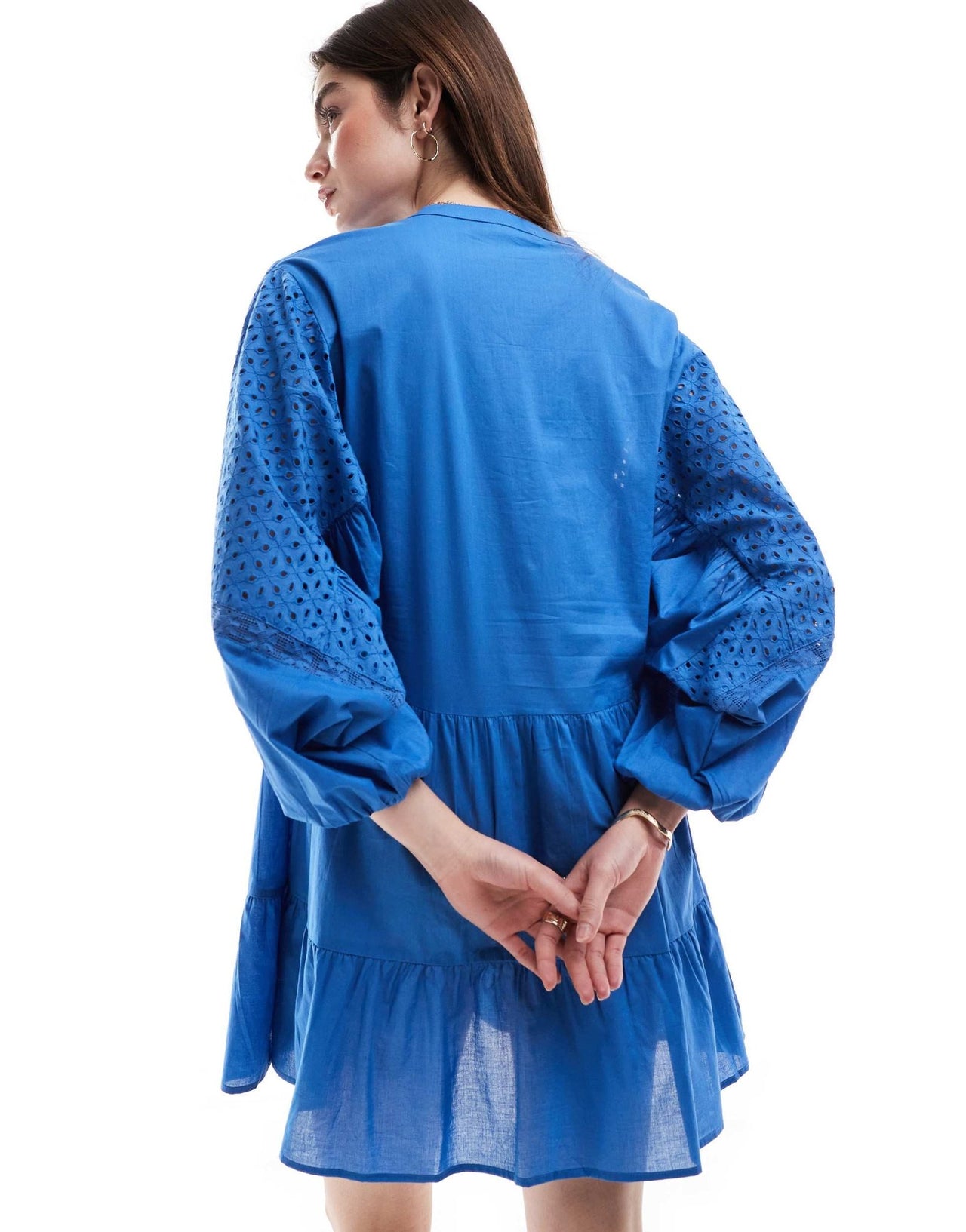 Iisla & Bird volume broiderie mini beach summer dress in blue - ASOS Sample Sale EU Store