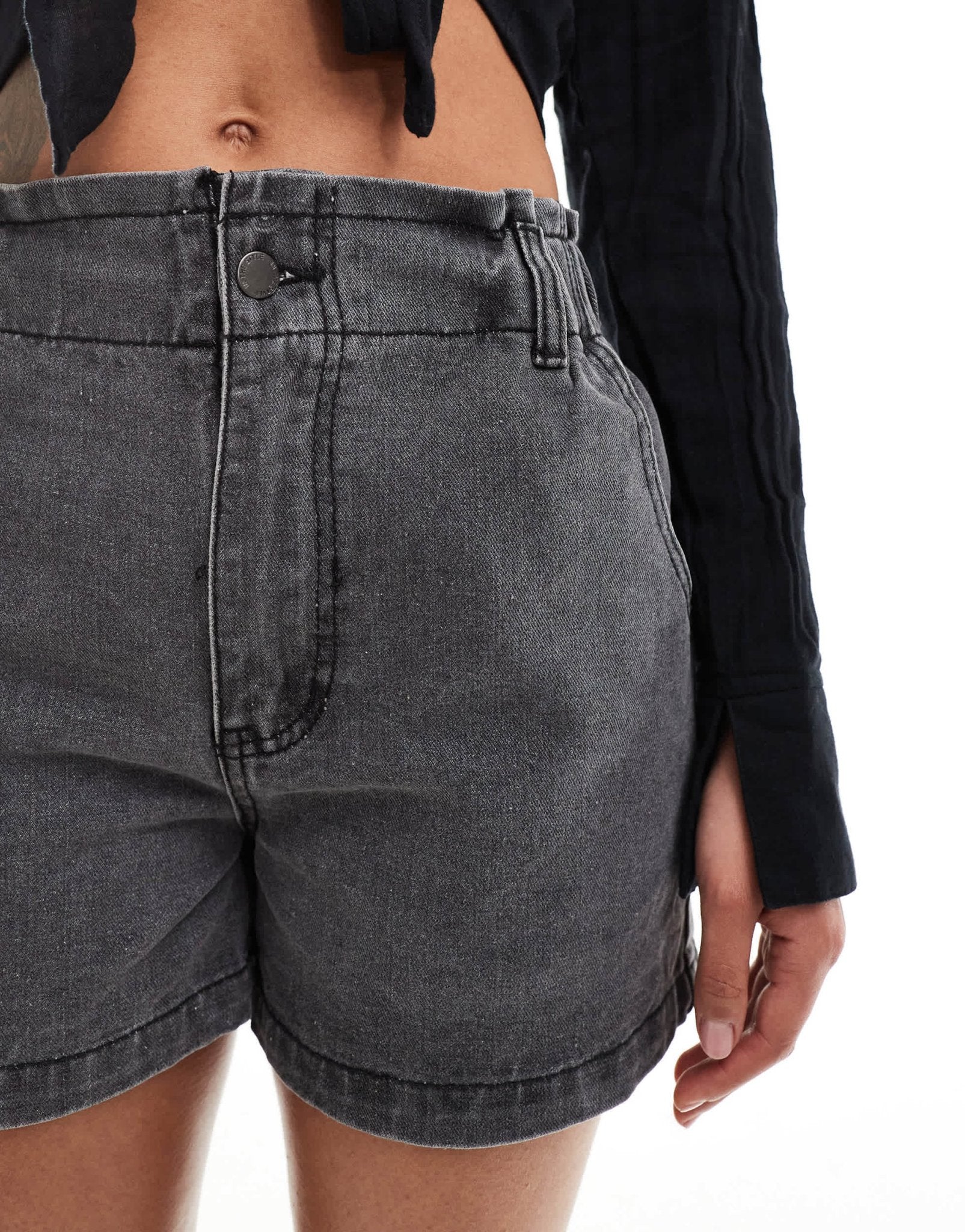 In The Style elasticated waist denim paperbag short in grey - ASOS Sample Sale EU Store