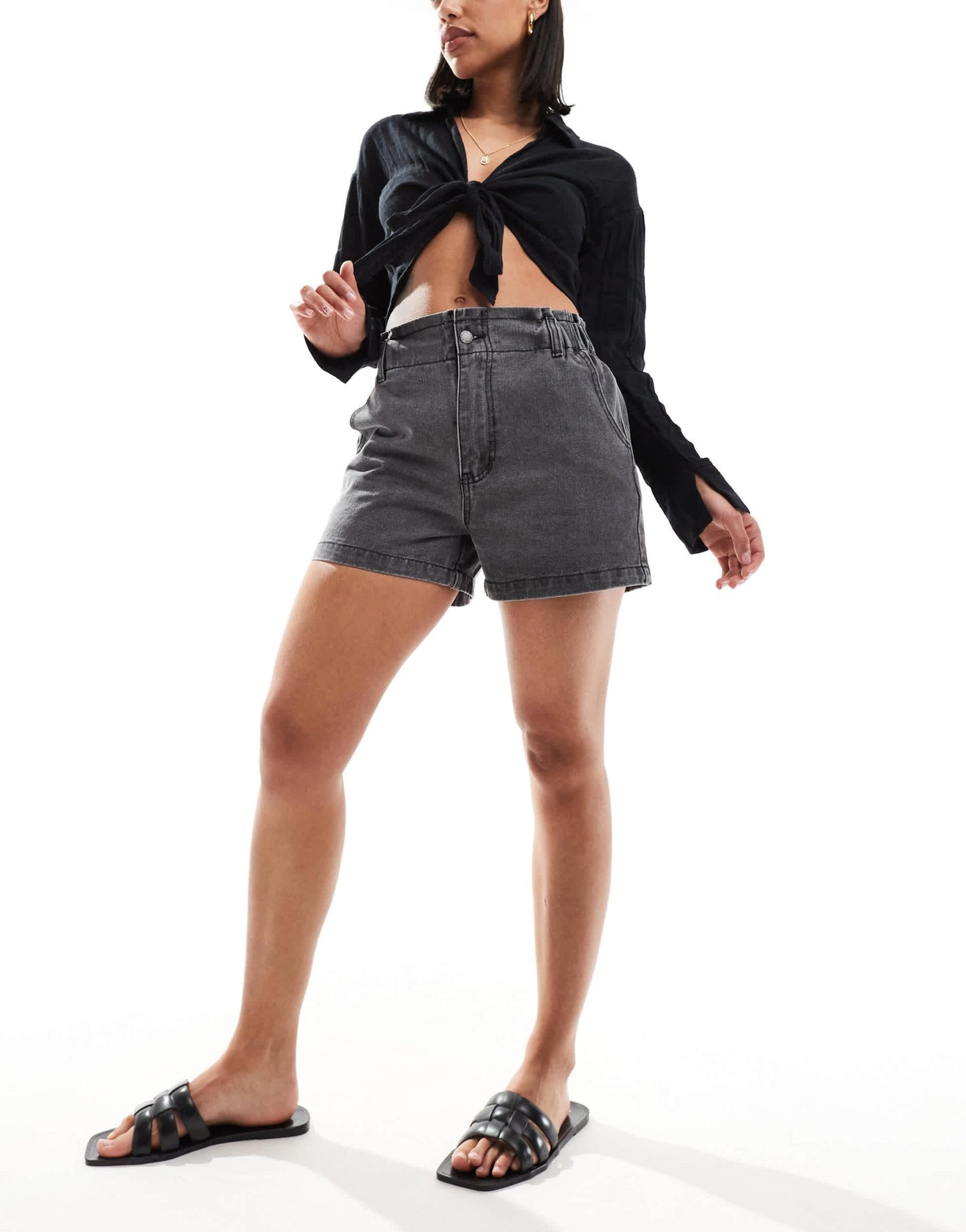 In The Style elasticated waist denim paperbag short in grey - ASOS Sample Sale EU Store