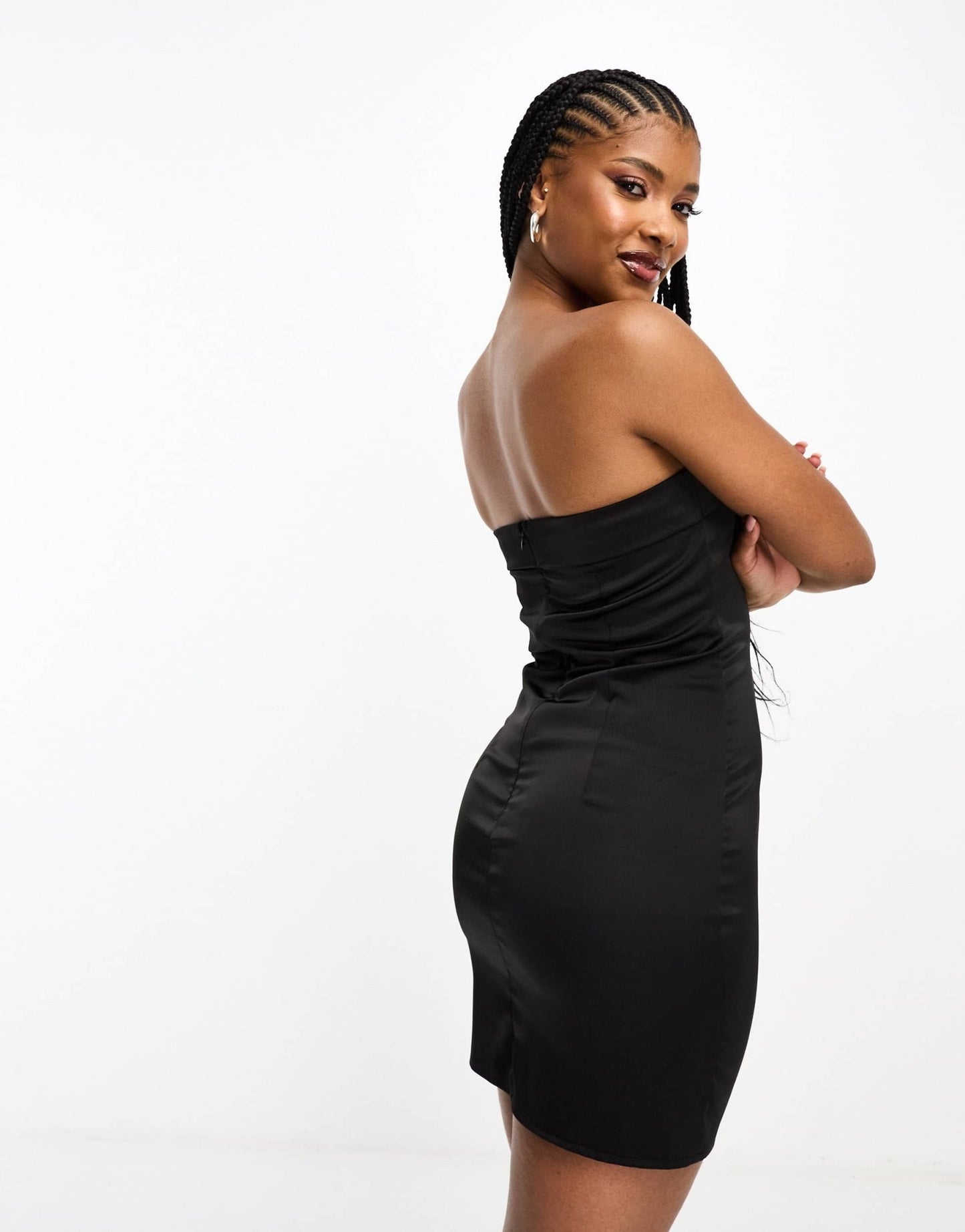 In The Style exclusive satin bandeau mini dress in black - ASOS Sample Sale EU Store