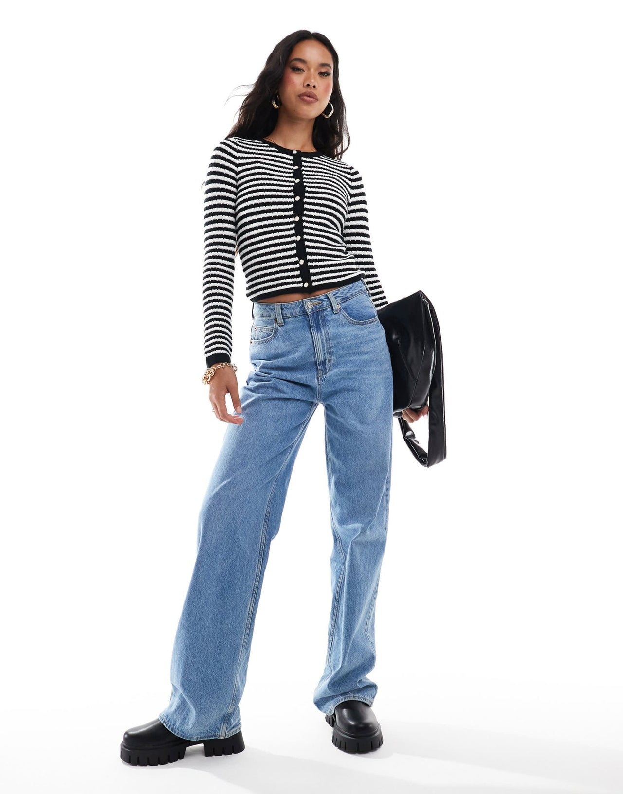In The Style fitted button through cardigan in mono stripe - ASOS Sample Sale EU Store