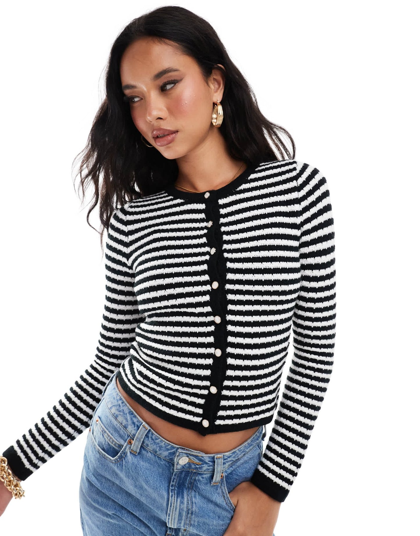 In The Style fitted button through cardigan in mono stripe - ASOS Sample Sale EU Store