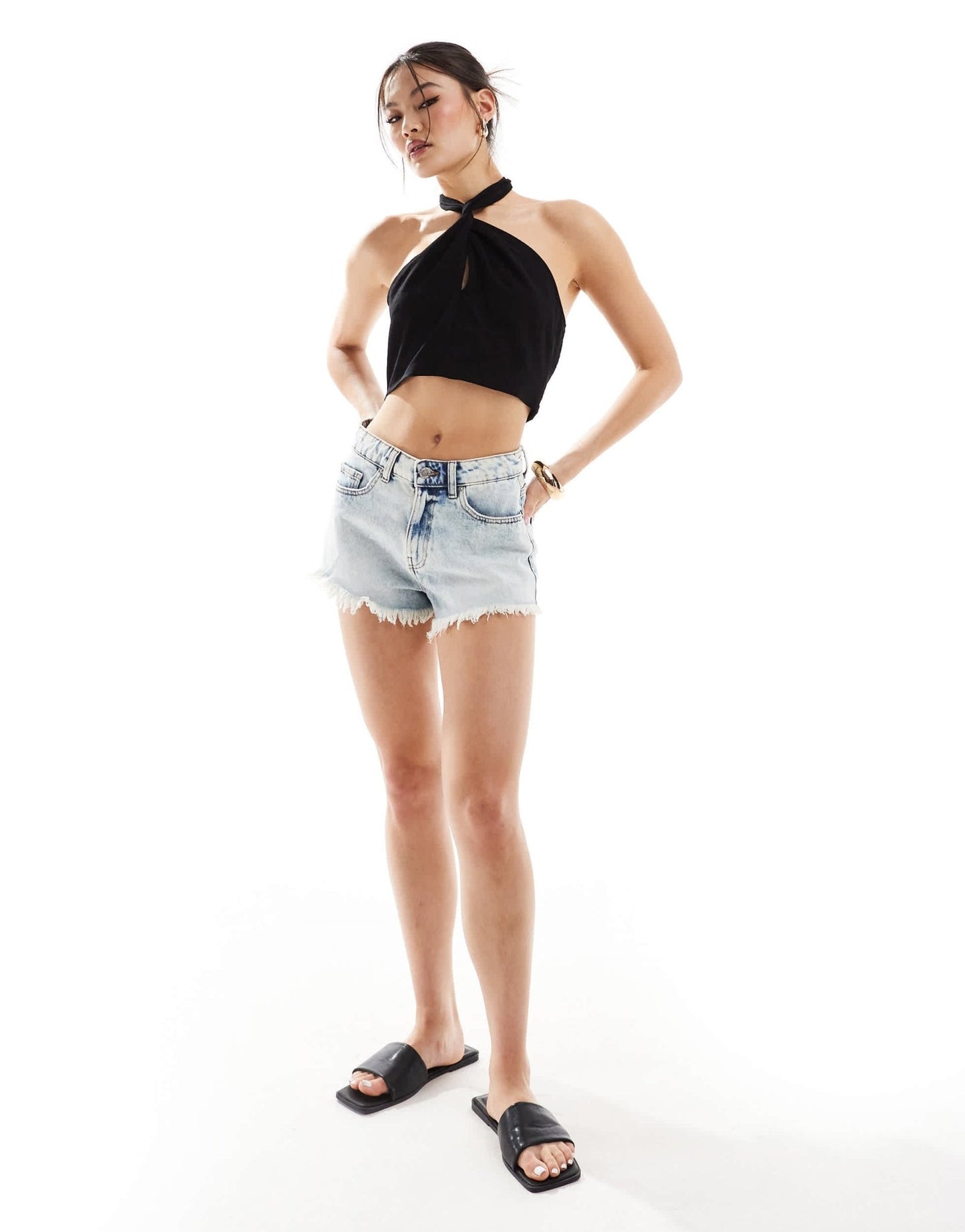 In The Style halterneck wrap front crop top in black - ASOS Sample Sale EU Store