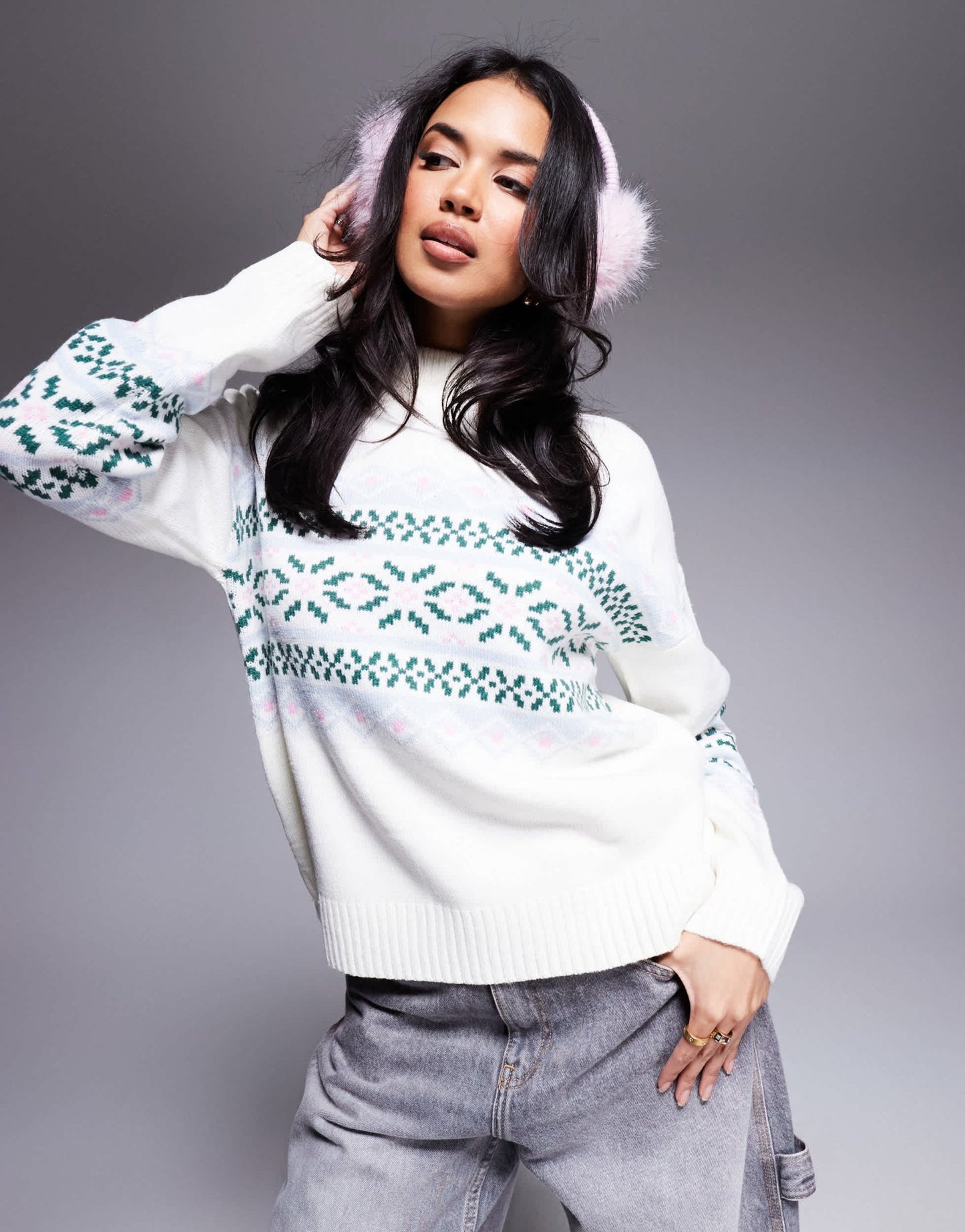 In The Style high neck jumper in cream fairisle print - ASOS Sample Sale EU Store