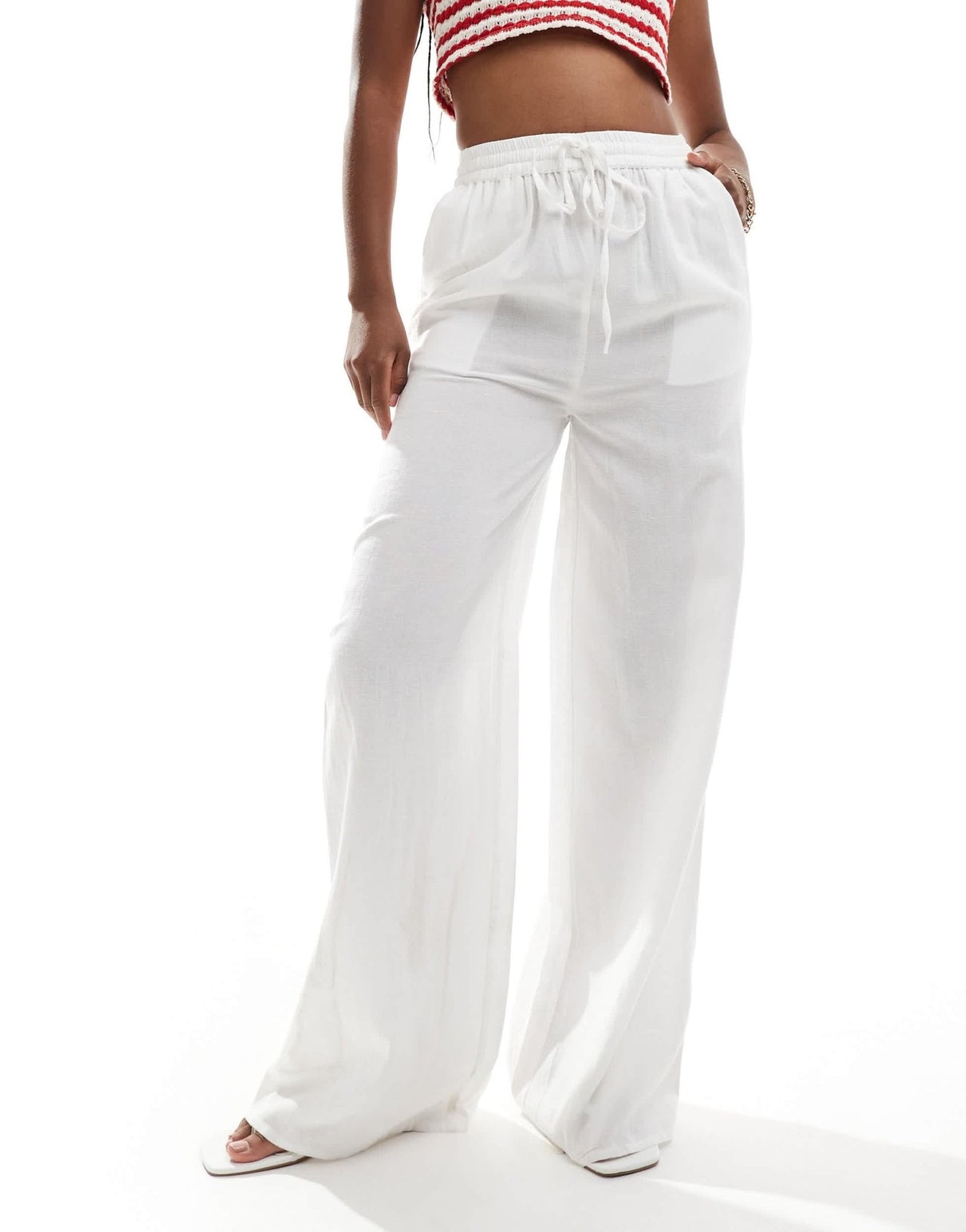 In The Style linen mix wide leg drawstring trousers in white - ASOS Sample Sale EU Store