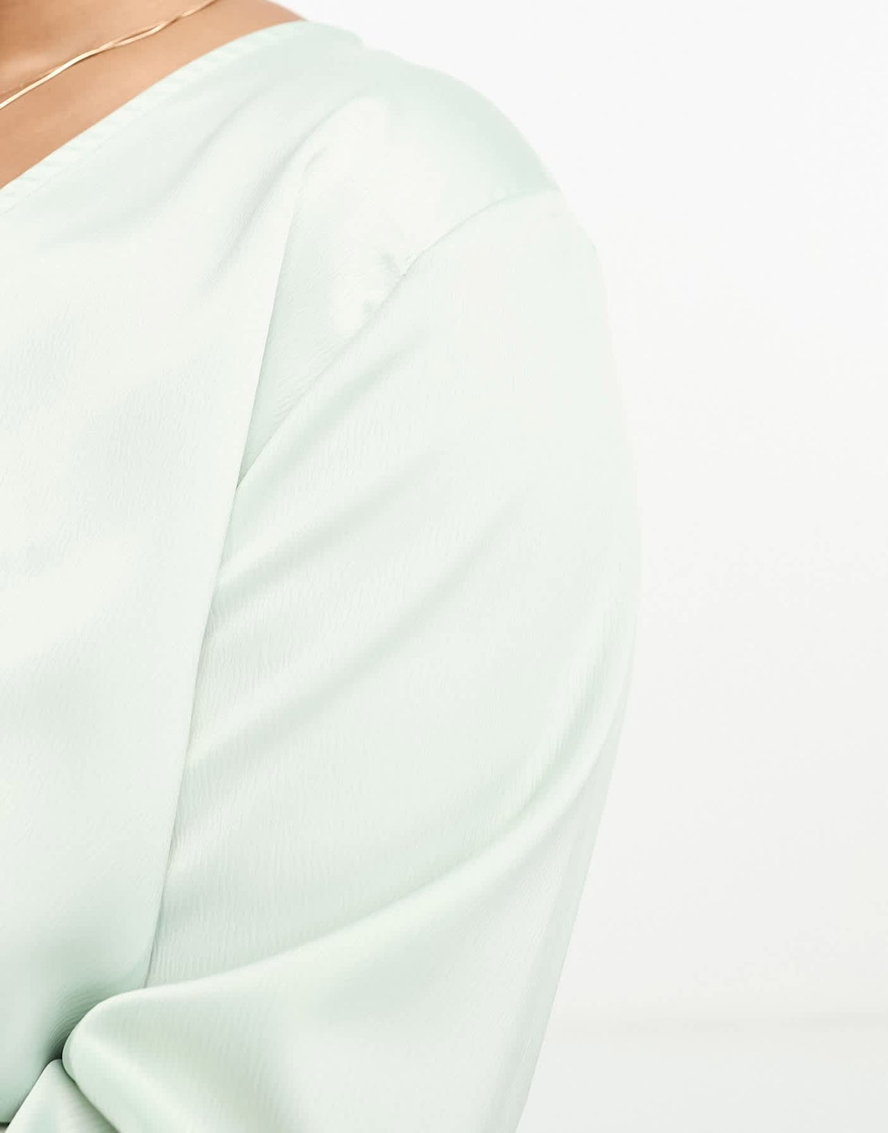 In The Style Plus exclusive satin twist front volume sleeve blouse co - ord in pale green - ASOS Sample Sale EU Store