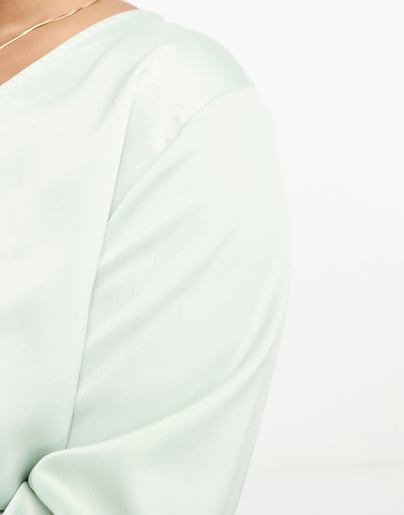In The Style Plus exclusive satin twist front volume sleeve blouse co - ord in pale green - ASOS Sample Sale EU Store