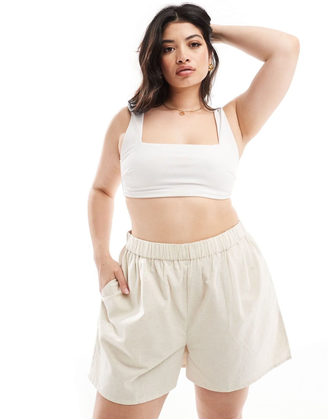 In The Style Plus linen look short co - ord in stone - ASOS Sample Sale EU Store