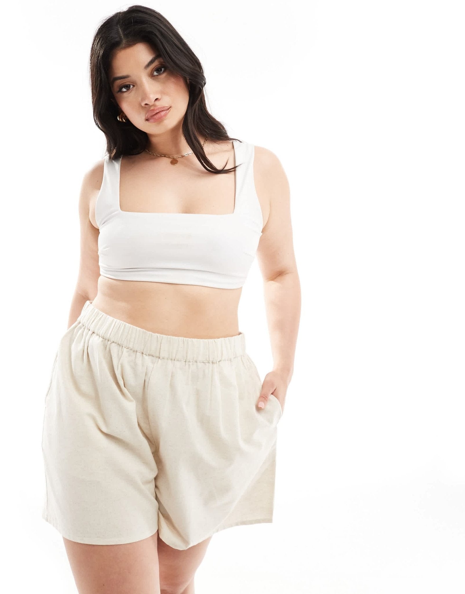In The Style Plus linen look short co - ord in stone - ASOS Sample Sale EU Store