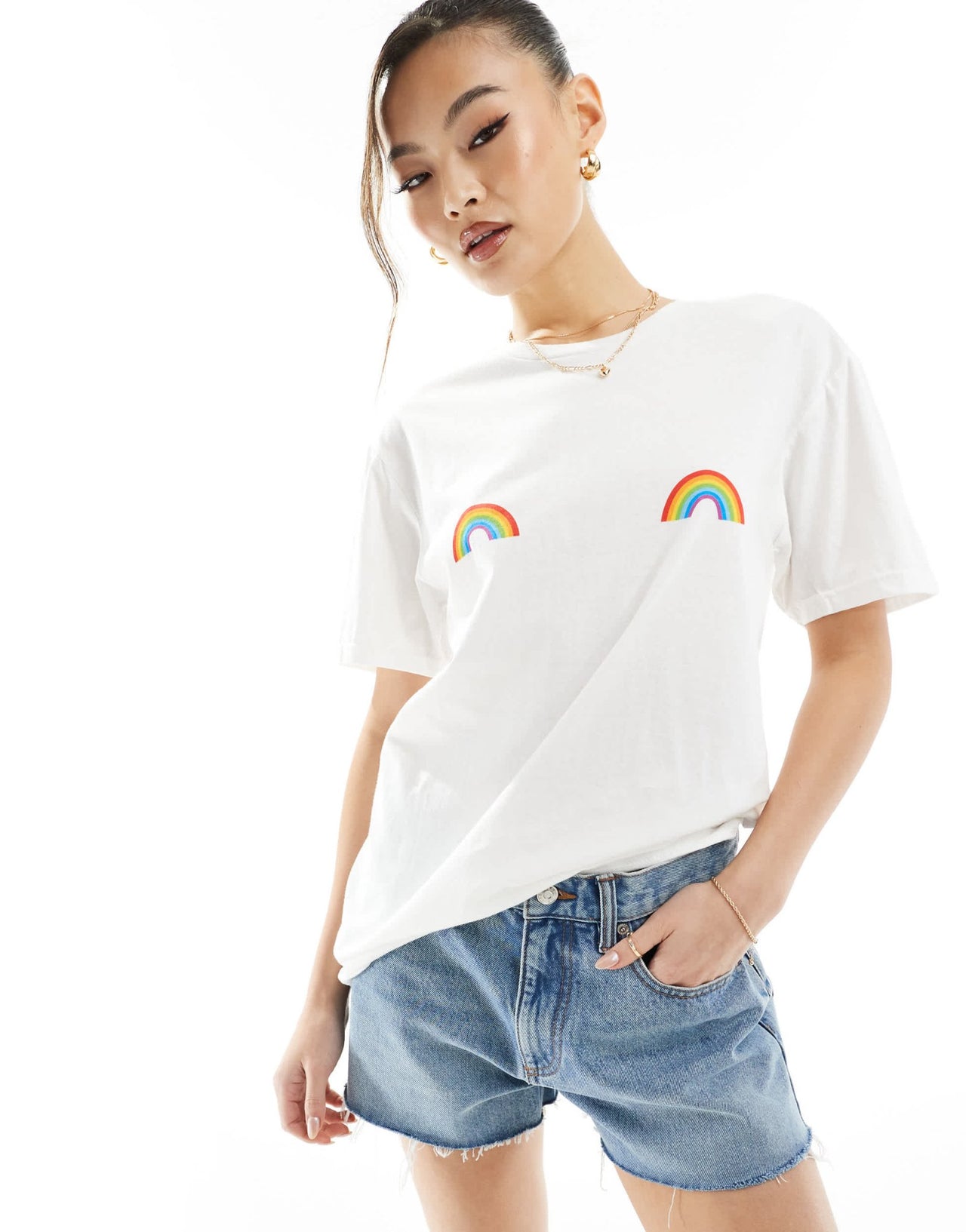 In The Style rainbow graphic t-shirt in white - ASOS Sample Sale EU Store