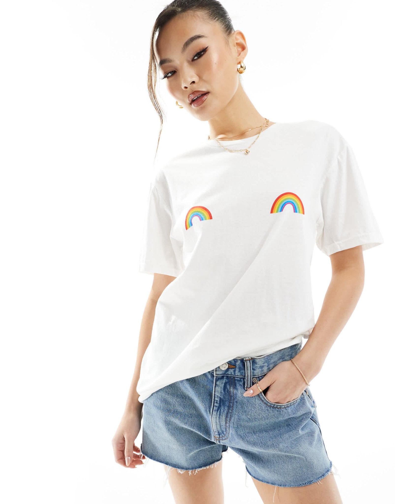 In The Style rainbow graphic t-shirt in white - ASOS Sample Sale EU Store