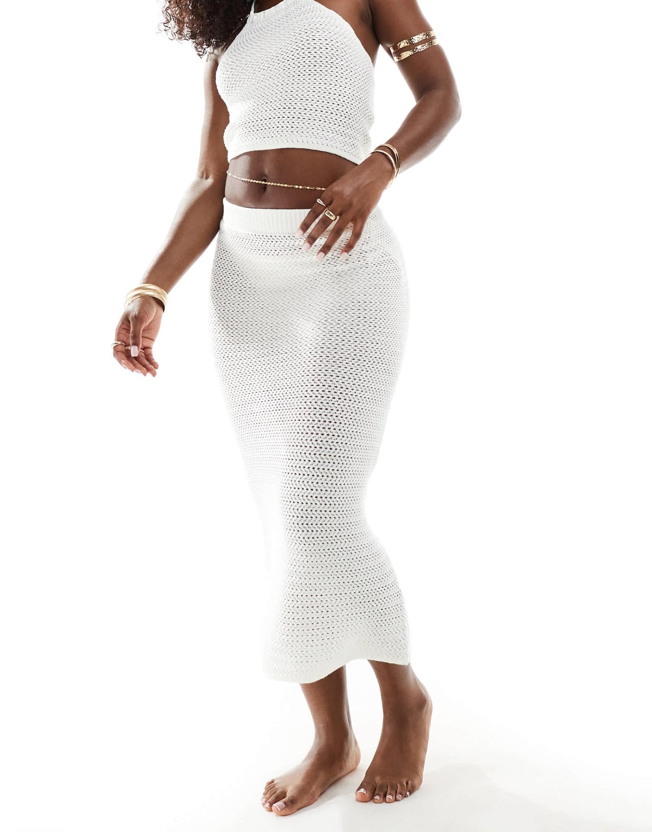 In The Style x Perrie Sian crochet midi skirt co - ord in cream - ASOS Sample Sale EU Store