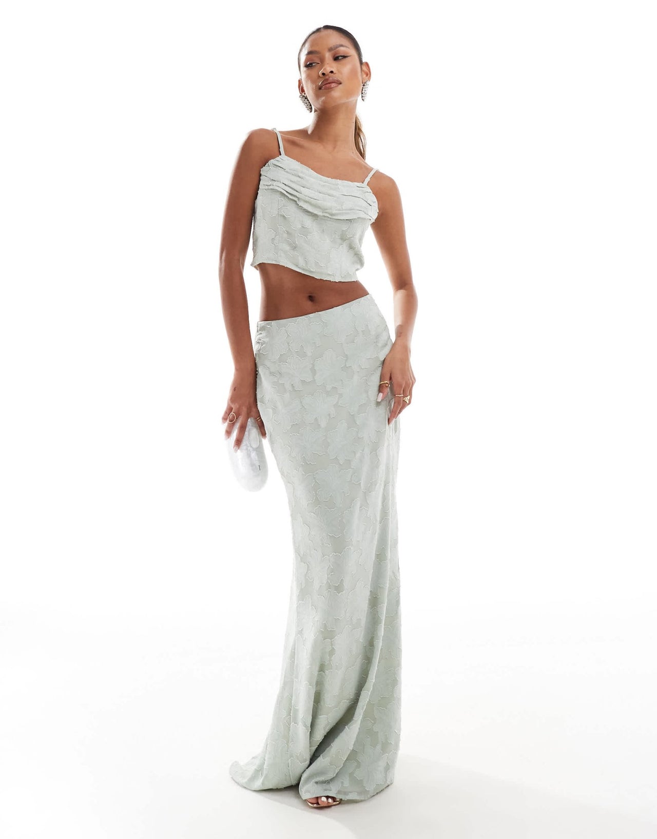 In The Style x Perrie Sian draped cami top co - ord in sage jacquard - ASOS Sample Sale EU Store
