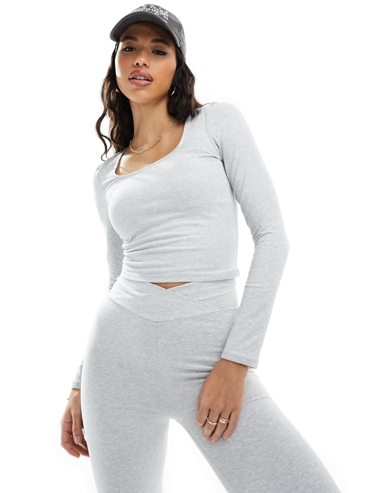 In The Style x Perrie Sian premium jersey long sleeve square neck top co - ord in grey - ASOS Sample Sale EU Store