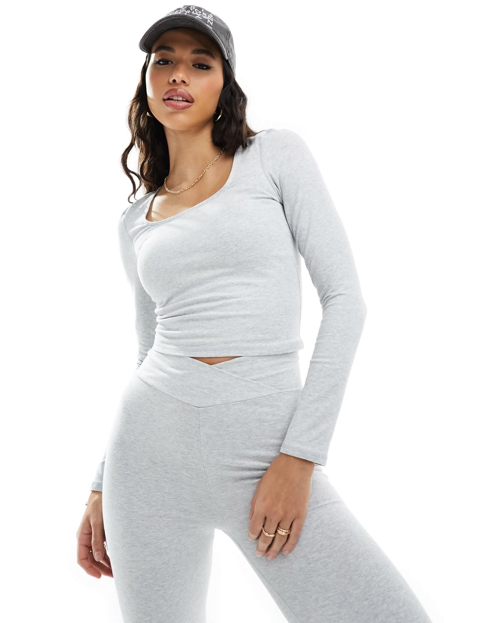 In The Style x Perrie Sian premium jersey long sleeve square neck top co - ord in grey - ASOS Sample Sale EU Store