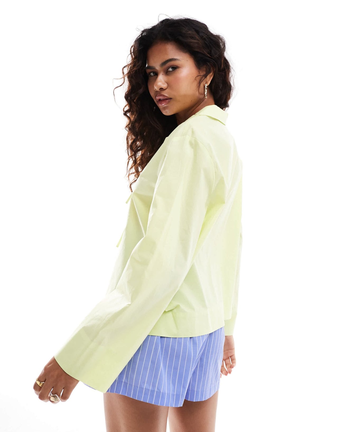 InWear Helve tie front cotton cropped shirt in lime - ASOS Sample Sale EU Store