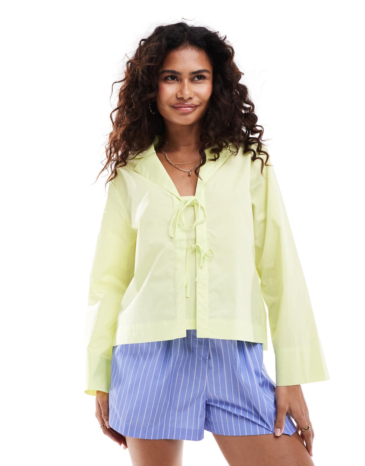 InWear Helve tie front cotton cropped shirt in lime - ASOS Sample Sale EU Store