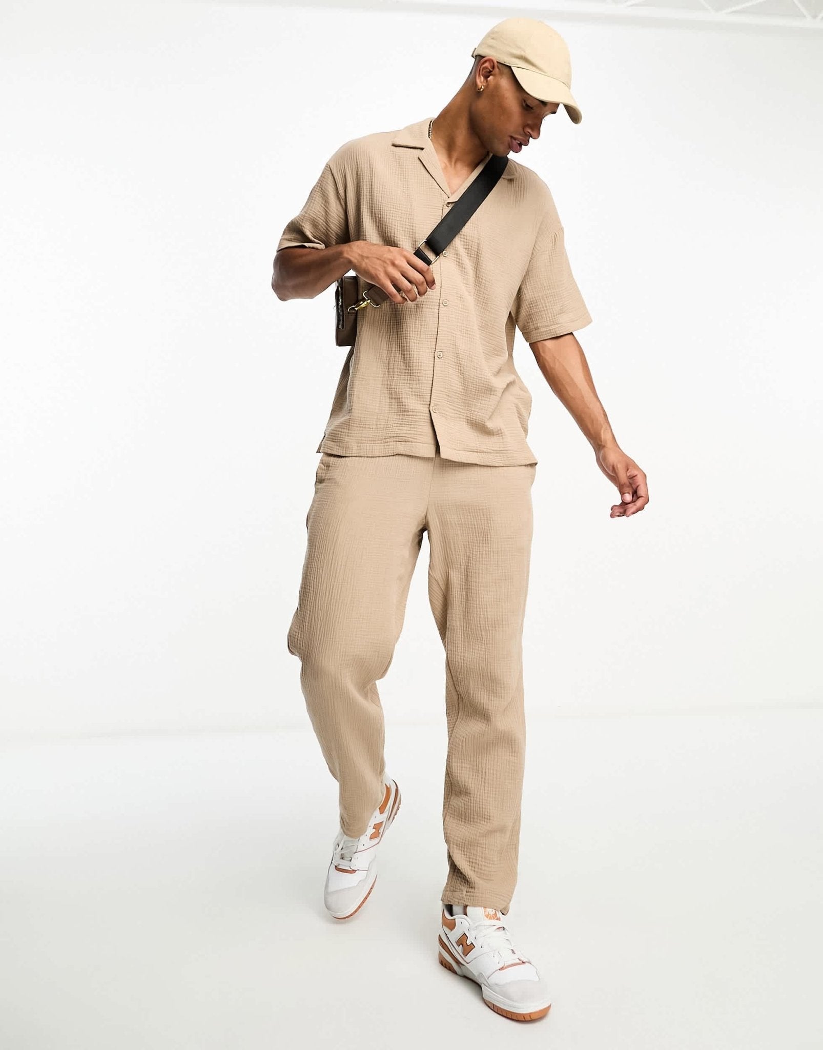 Jack & Jones boxy fit revere shirt co - ord with waffle texture in sand - ASOS Sample Sale EU Store