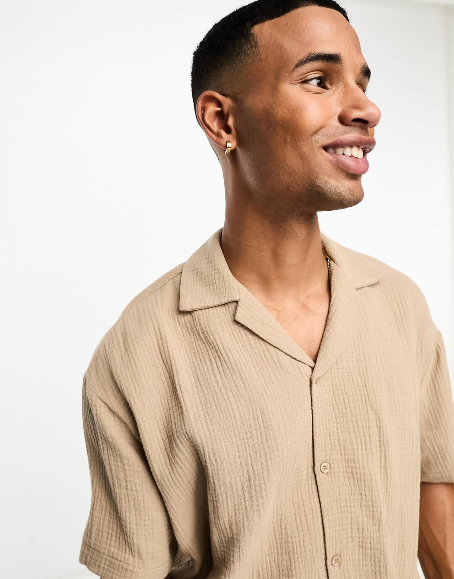 Jack & Jones boxy fit revere shirt co - ord with waffle texture in sand - ASOS Sample Sale EU Store