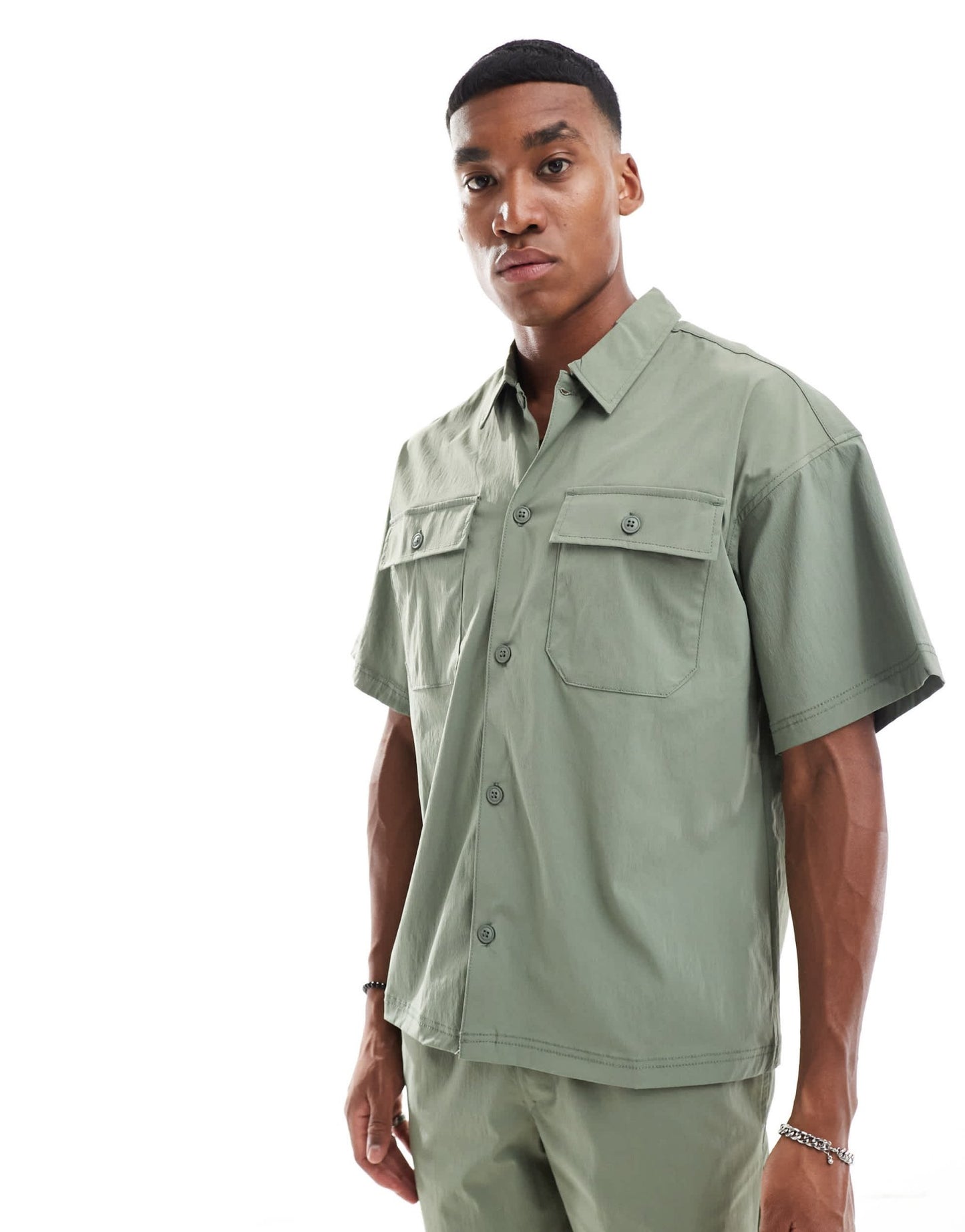 Jack & Jones co - ord oversized nylon utility pocket shirt in khaki - ASOS Sample Sale EU Store