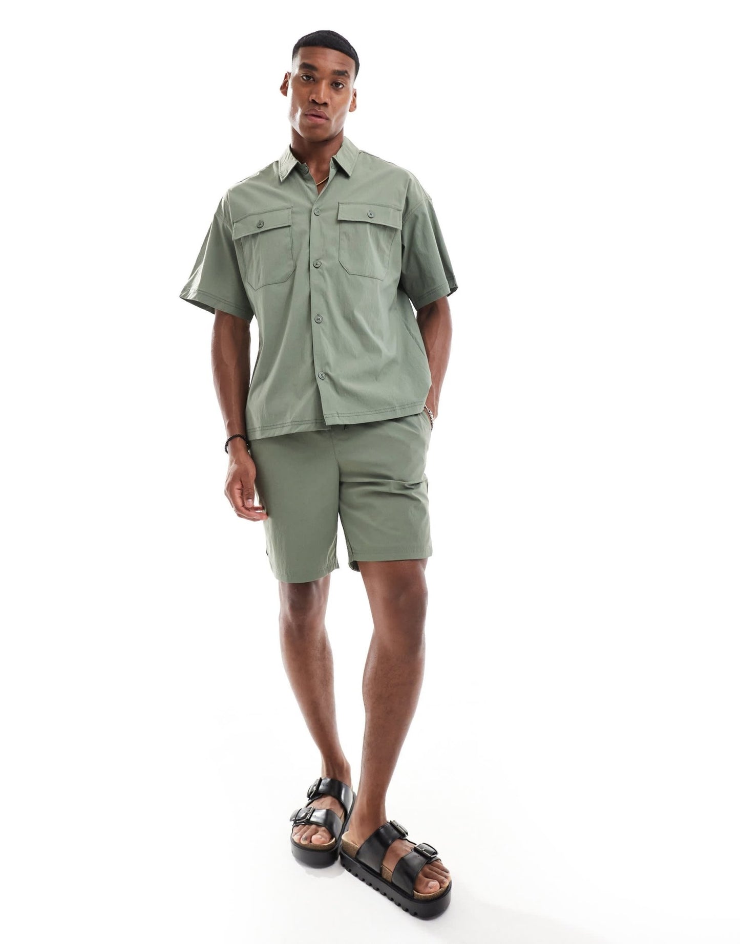 Jack & Jones co - ord oversized nylon utility pocket shirt in khaki - ASOS Sample Sale EU Store