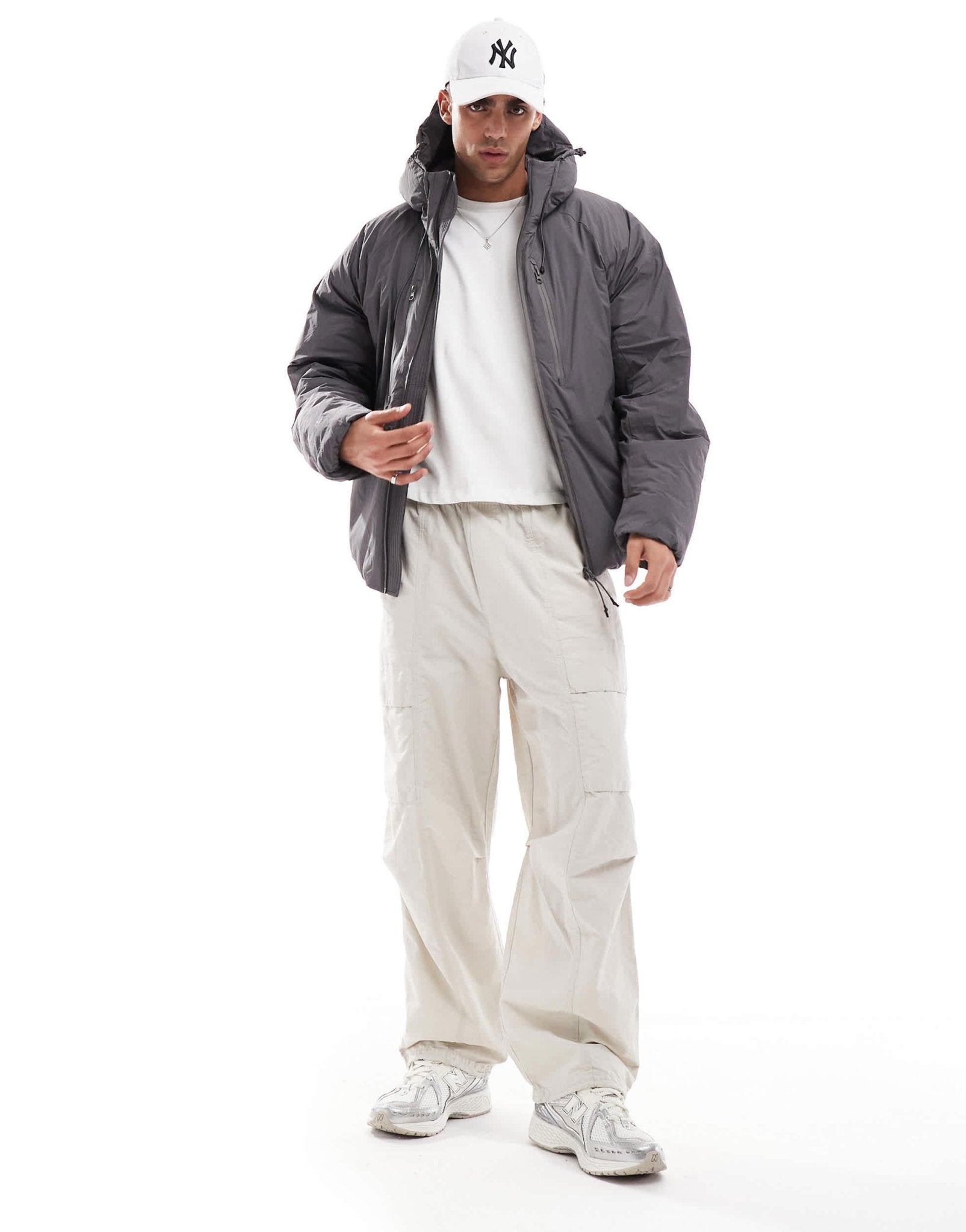Jack & Jones hooded puffer jacket with tech details in dark grey - ASOS Sample Sale EU Store