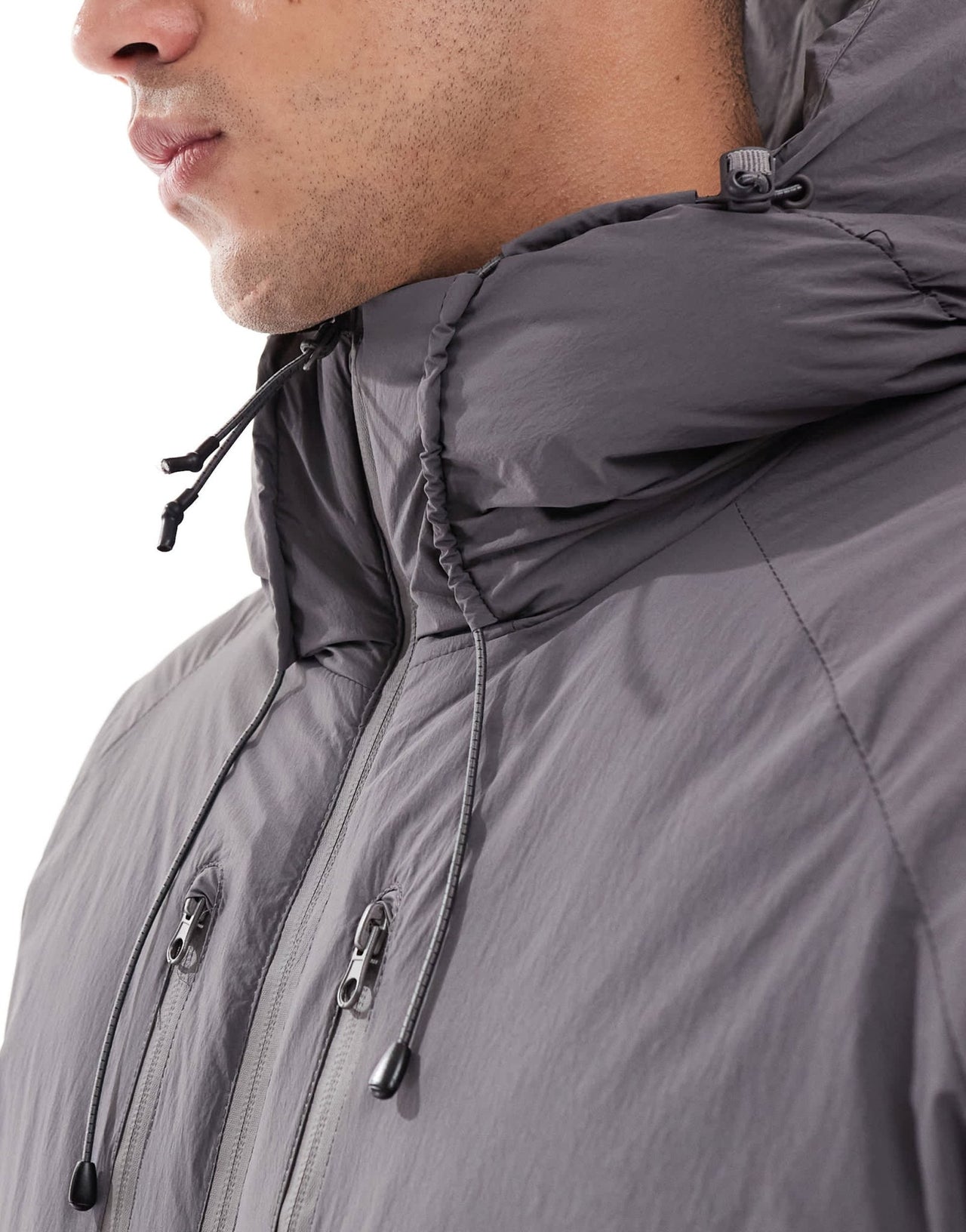 Jack & Jones hooded puffer jacket with tech details in dark grey - ASOS Sample Sale EU Store