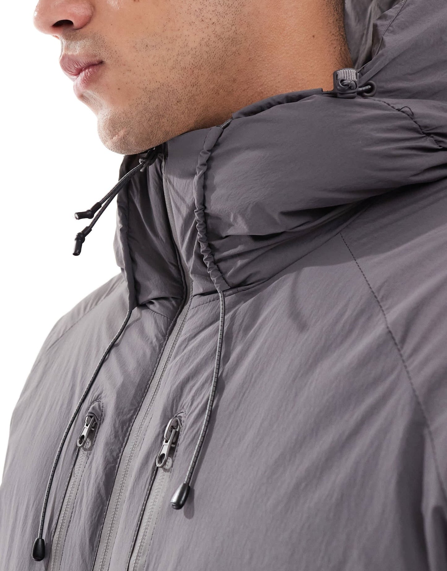 Jack & Jones hooded puffer jacket with tech details in dark grey - ASOS Sample Sale EU Store