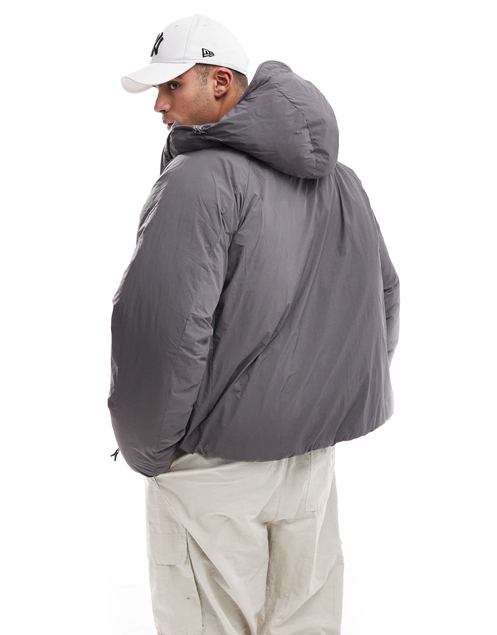 Jack & Jones hooded puffer jacket with tech details in dark grey - ASOS Sample Sale EU Store