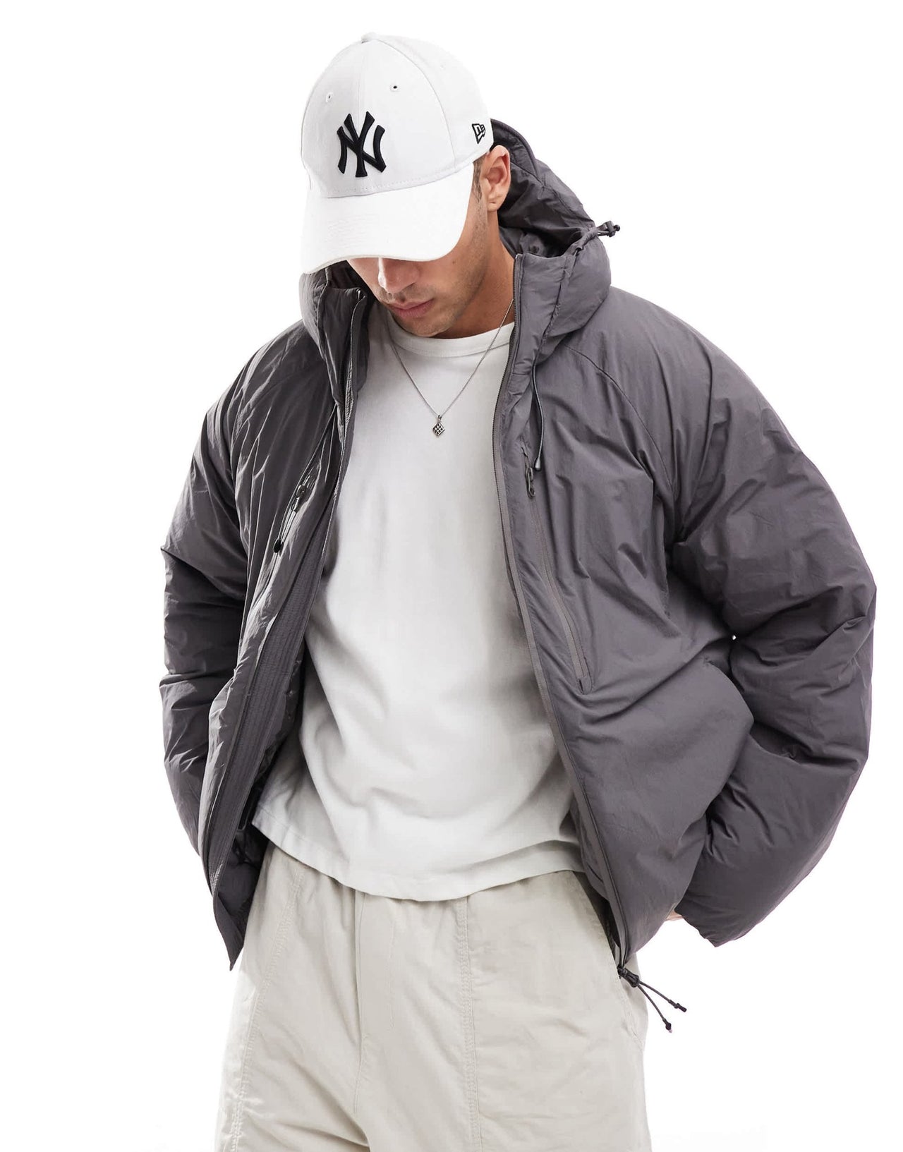 Jack & Jones hooded puffer jacket with tech details in dark grey - ASOS Sample Sale EU Store