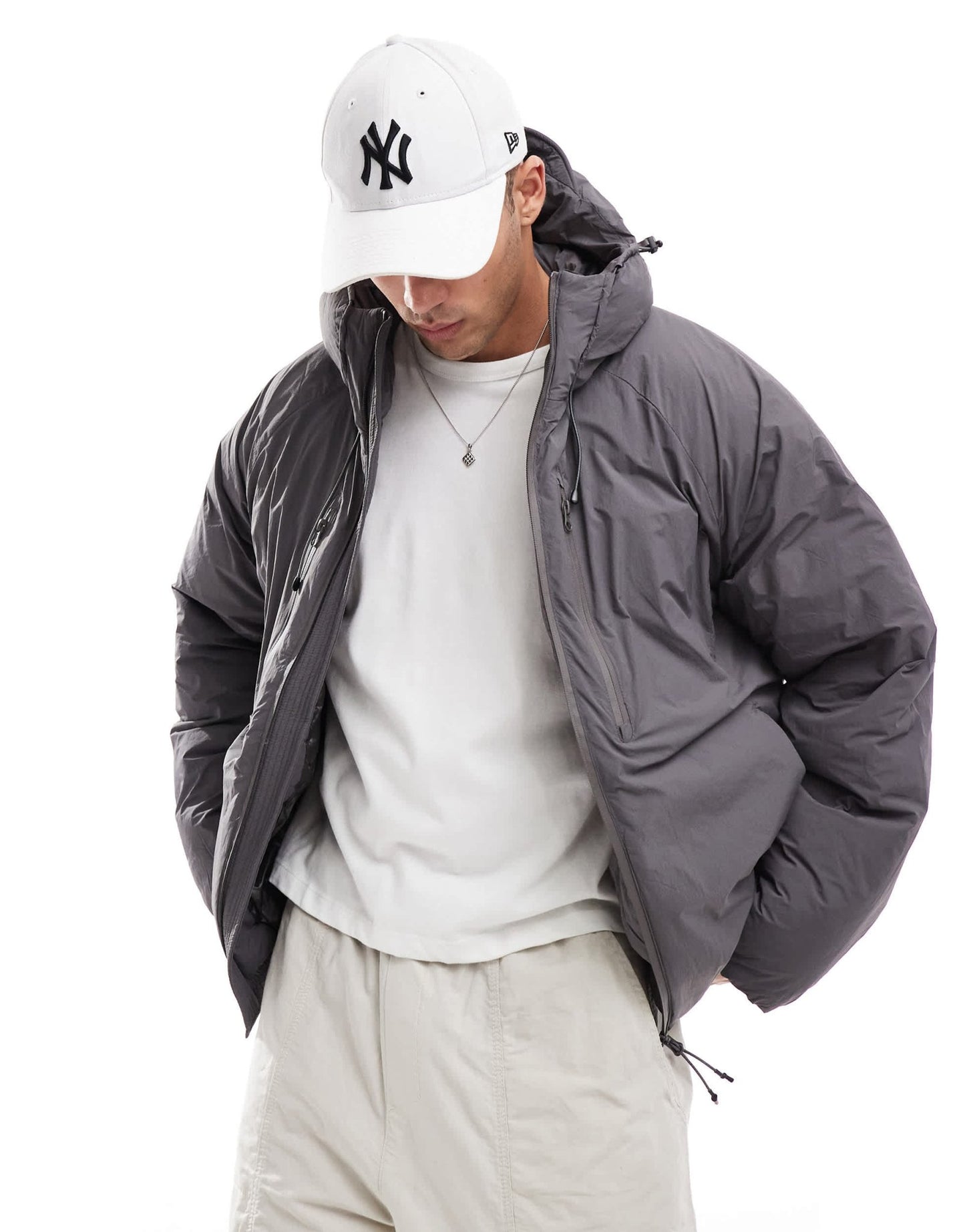 Jack & Jones hooded puffer jacket with tech details in dark grey - ASOS Sample Sale EU Store