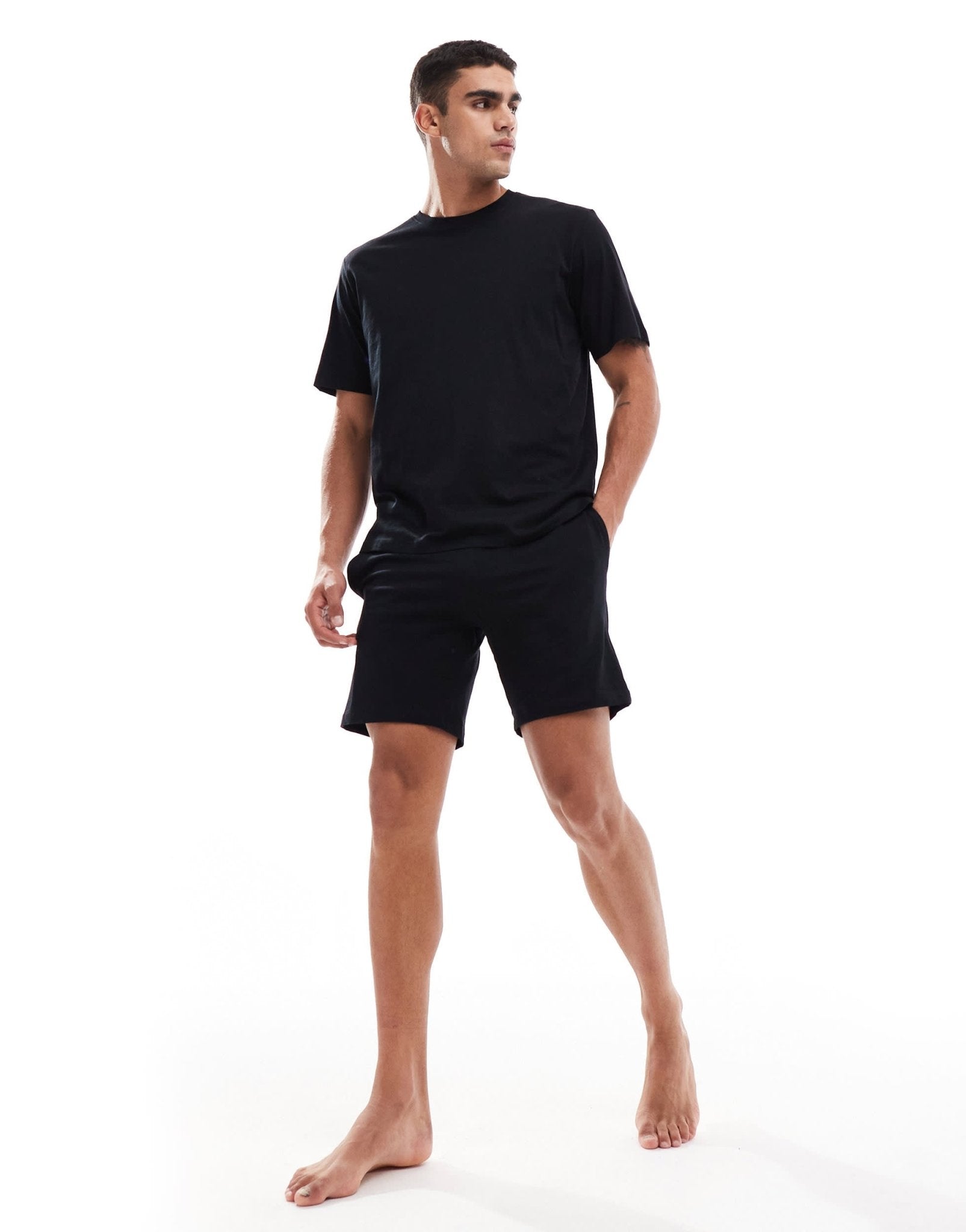 Jack & Jones jersey lounge short pyjama set in black - ASOS Sample Sale EU Store