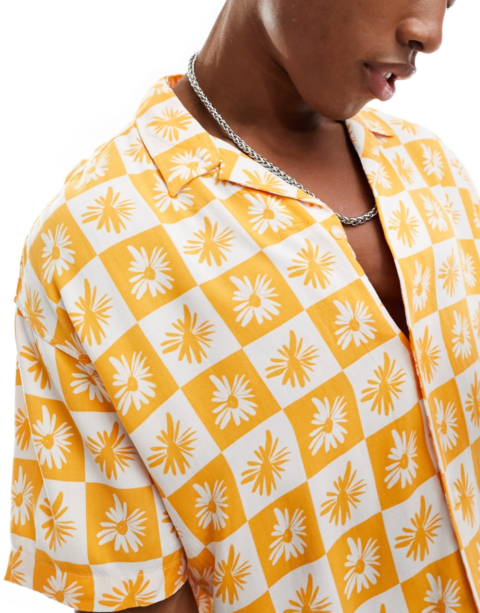 Jack & Jones Originals revere collar shirt with tile print in orange - ASOS Sample Sale EU Store