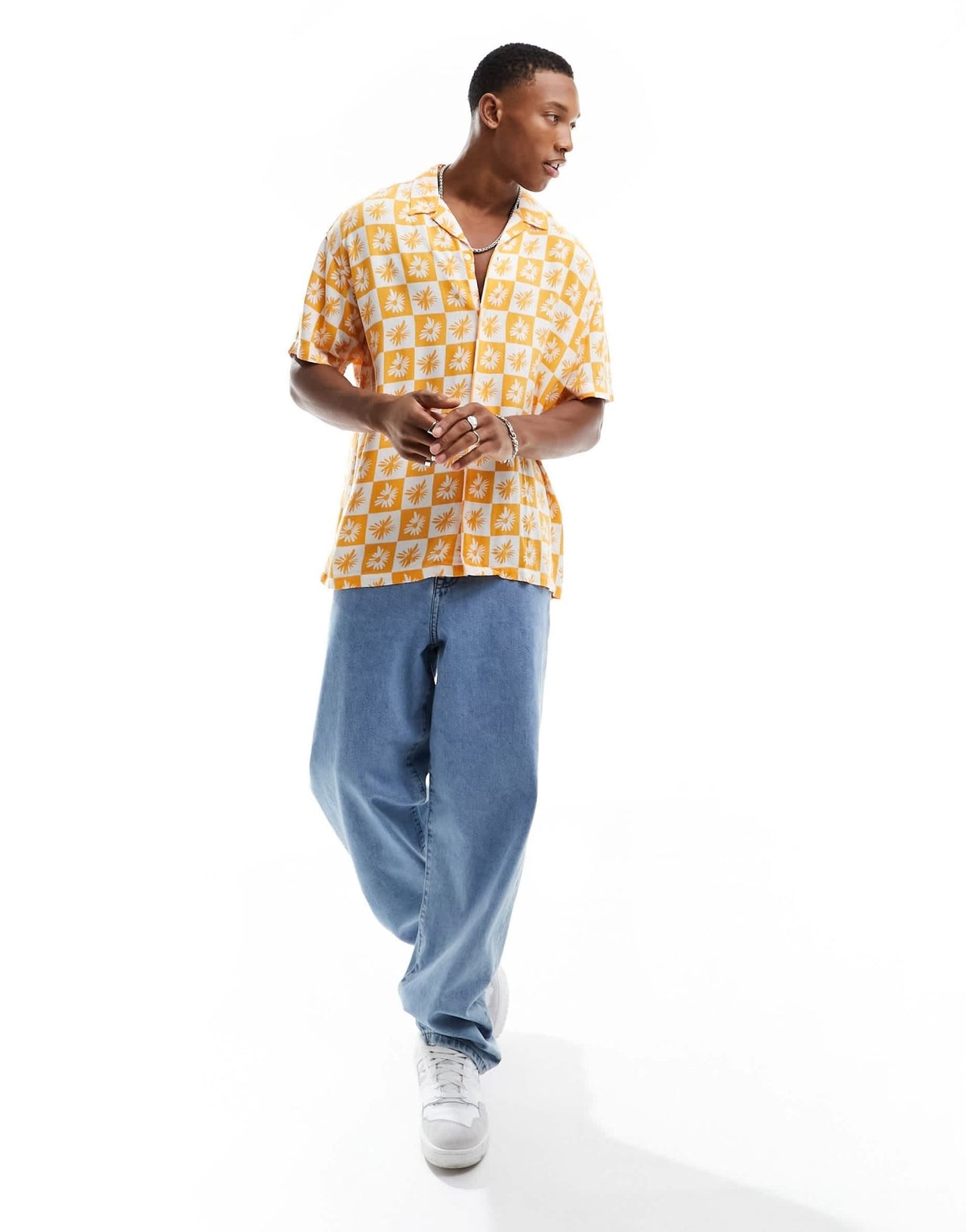 Jack & Jones Originals revere collar shirt with tile print in orange - ASOS Sample Sale EU Store